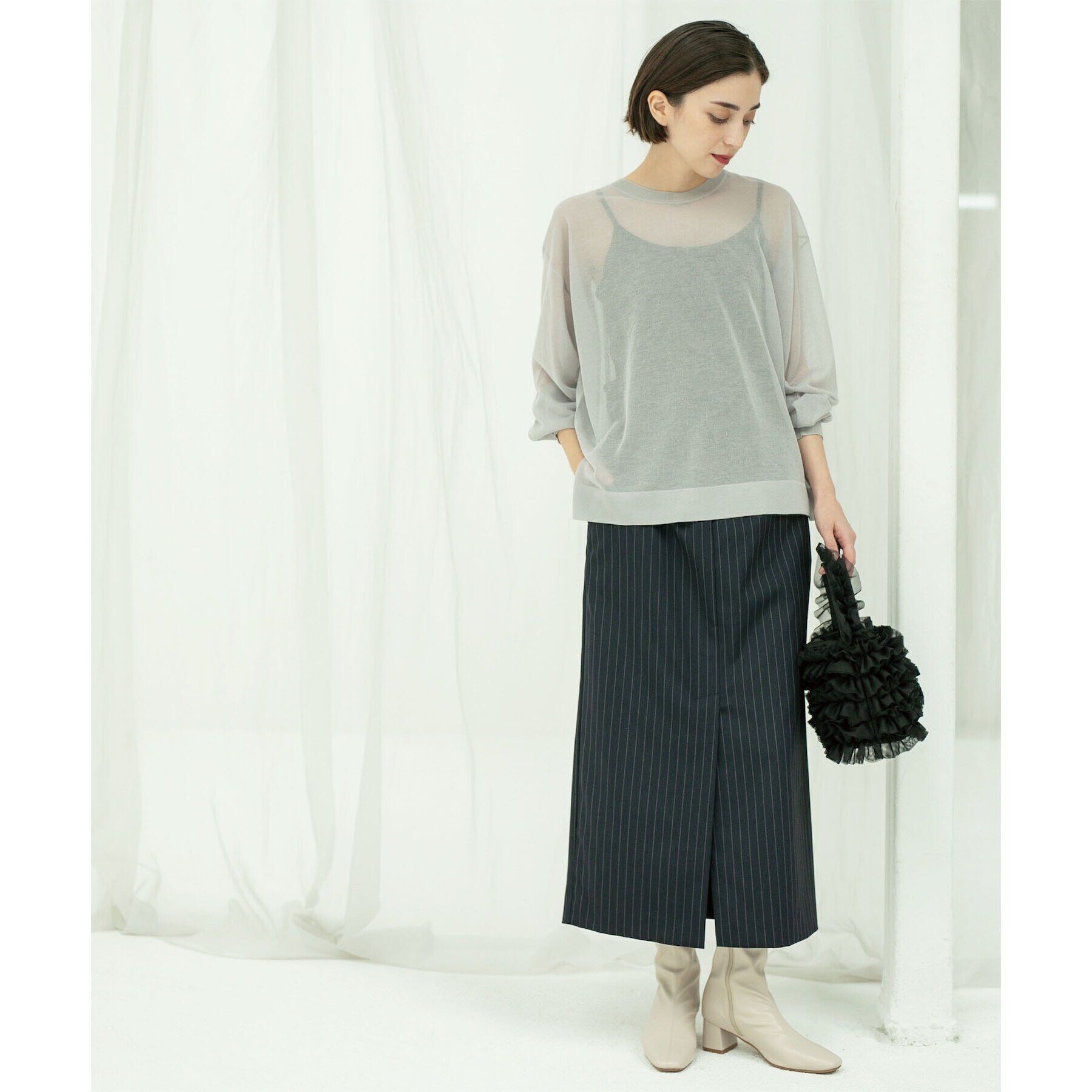 OPAQUE.CLIP「前後2WAY シアーニットプルオーバー【洗濯機洗い可/抗ピル】」|ニット・セーター|