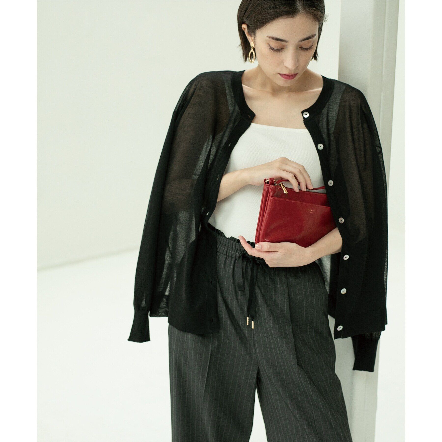 OPAQUE.CLIP「前後2WAY シアーニットプルオーバー【洗濯機洗い可/抗ピル】」|ニット・セーター|ブラック(019)