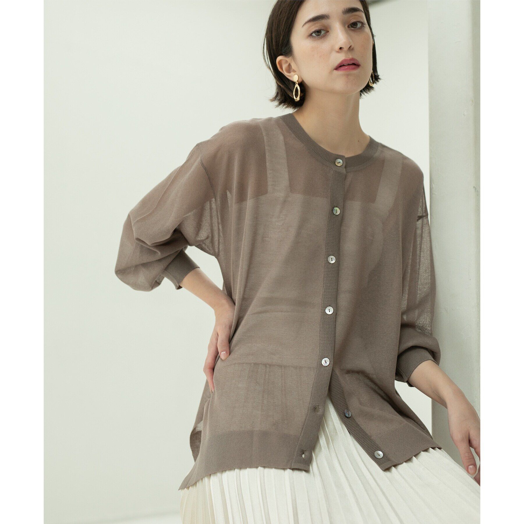 OPAQUE.CLIP「前後2WAY シアーニットプルオーバー【洗濯機洗い可/抗ピル】」|ニット・セーター|トープ(054)