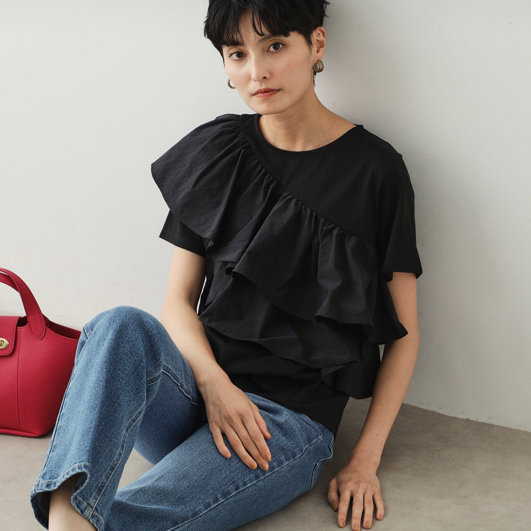 OPAQUE.CLIP「2段フリルカットソー【洗濯機洗い可】」|Tシャツ・カットソー|ブラック(019)