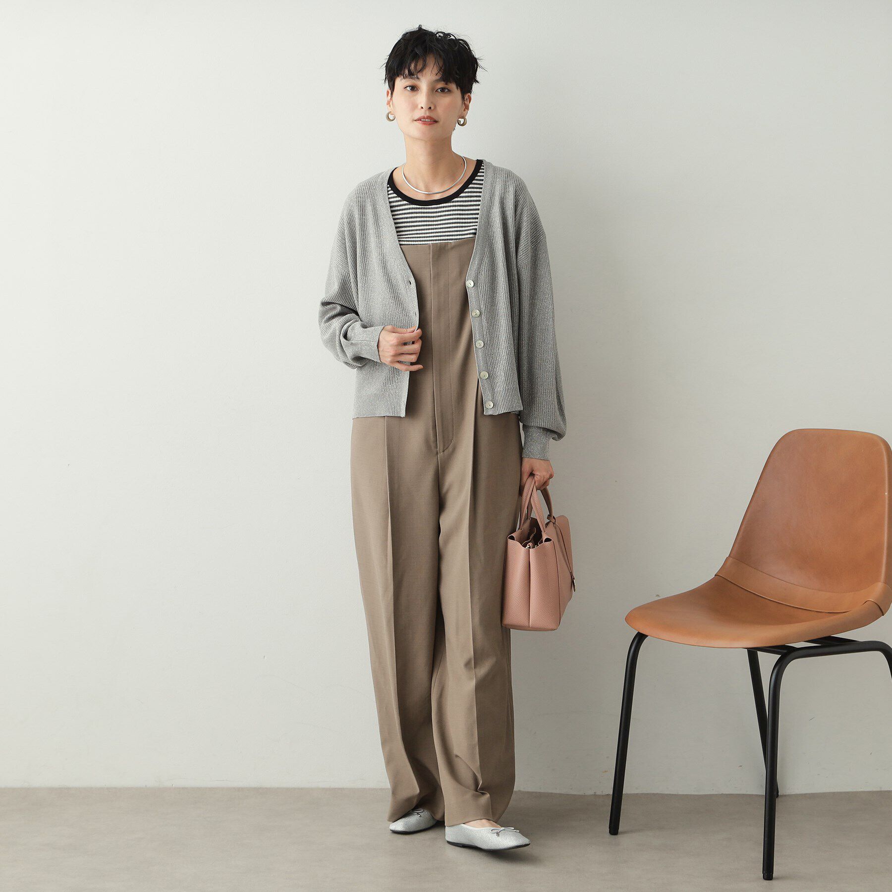 OPAQUE.CLIP「ラメメッシュVネックニットカーディガン【洗濯機洗い可/抗ピル】」|カーディガン|