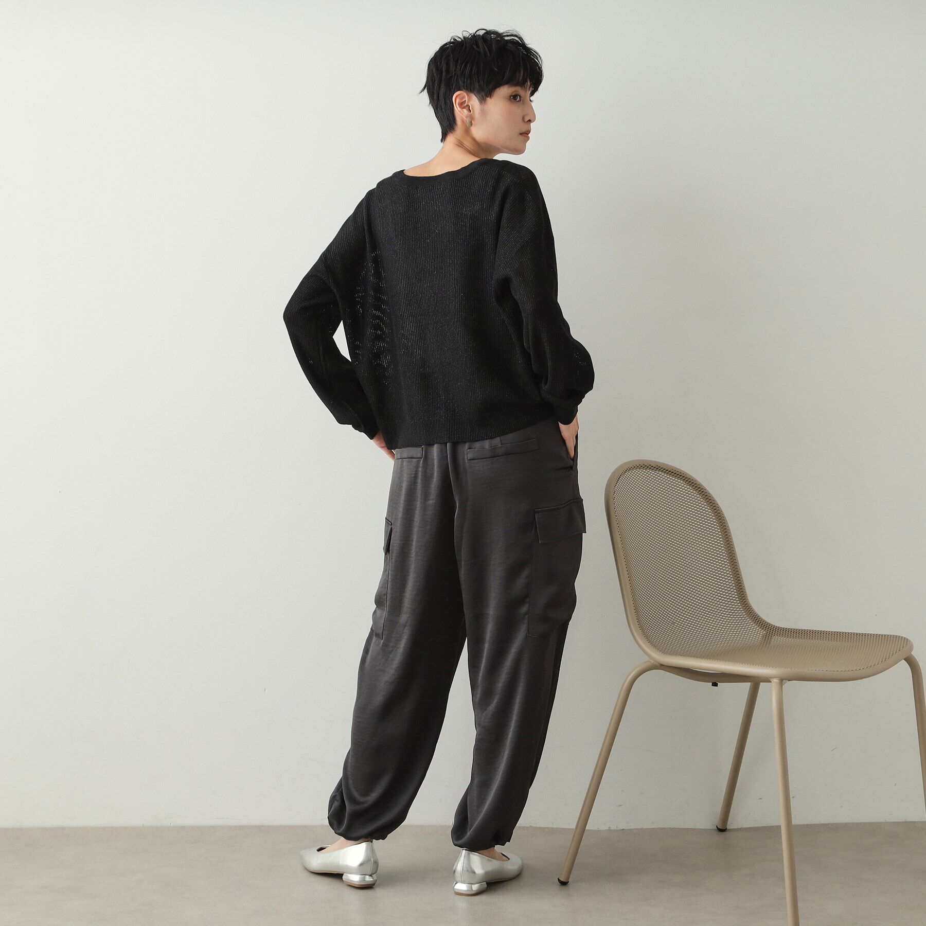 OPAQUE.CLIP「ラメメッシュVネックニットカーディガン【洗濯機洗い可/抗ピル】」|カーディガン|