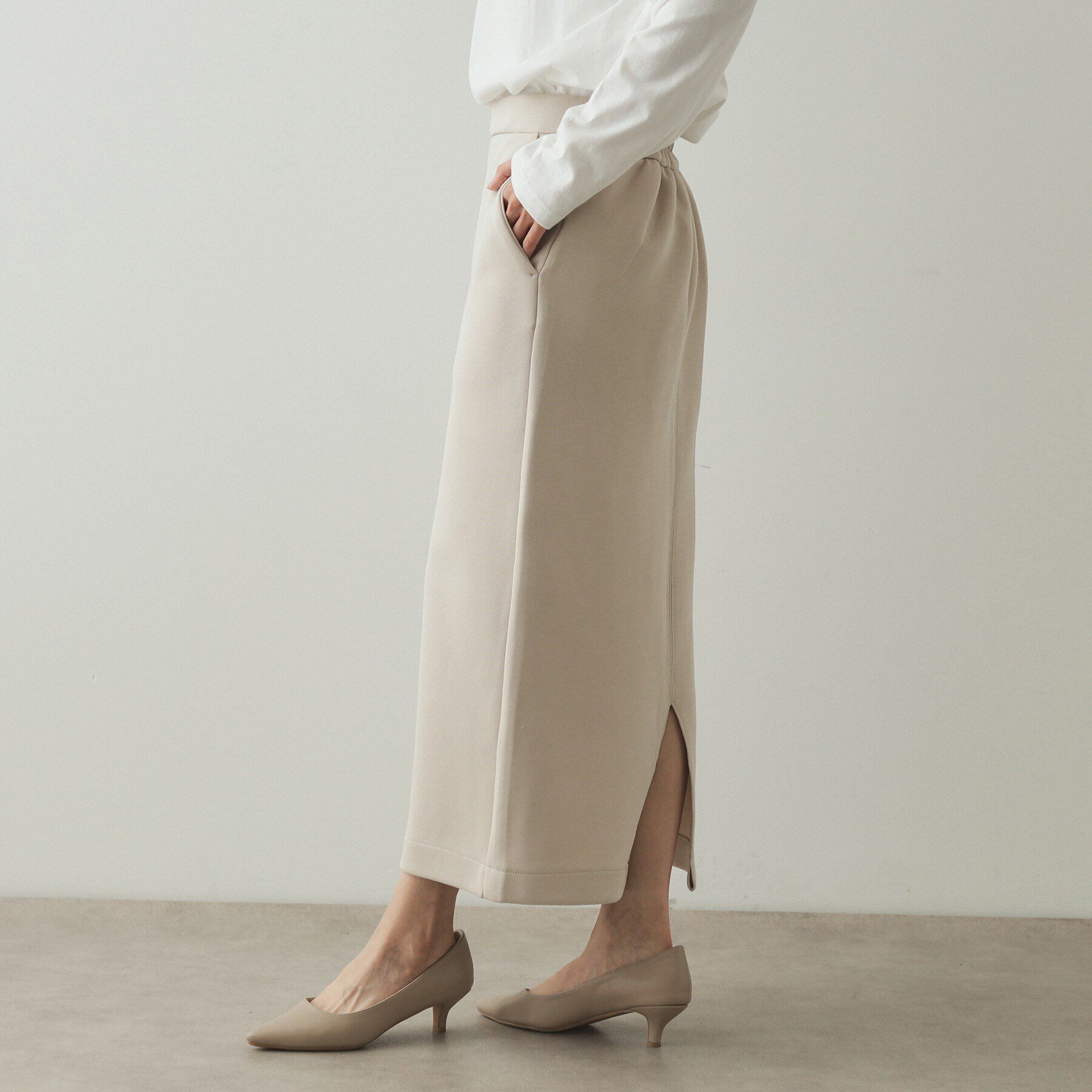 OPAQUE.CLIP「イージーナロースカート/セットアップ対応【洗濯機洗い可】」|スカート|ライトベージュ(05