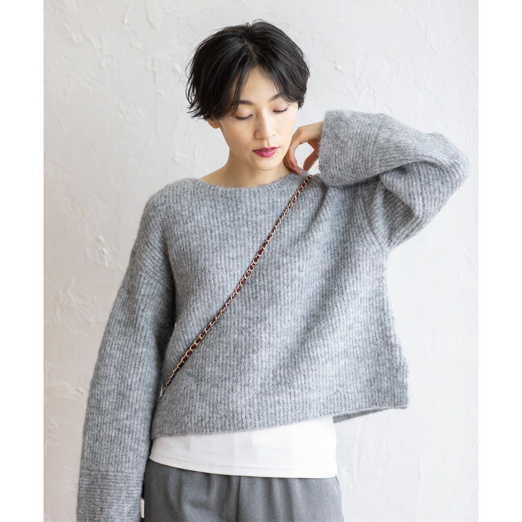 OPAQUE.CLIP「ラメショートミドルゲージニット【洗濯機洗い可】」|ニット・セーター|