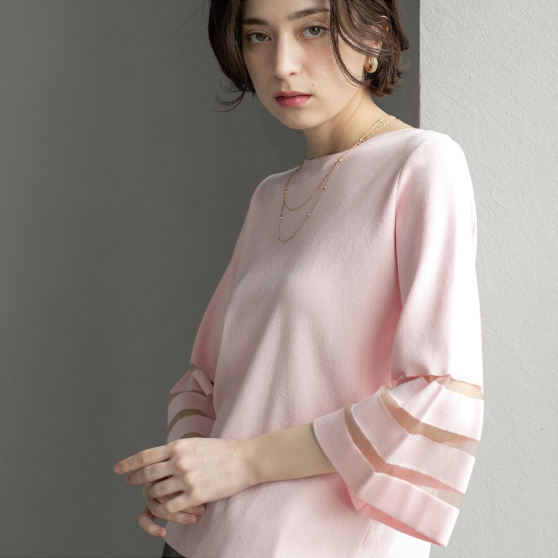 OPAQUE.CLIP「《6色展開》シアーボーダーフレアスリーブニット【洗濯機洗い可】」|ニット・セーター|