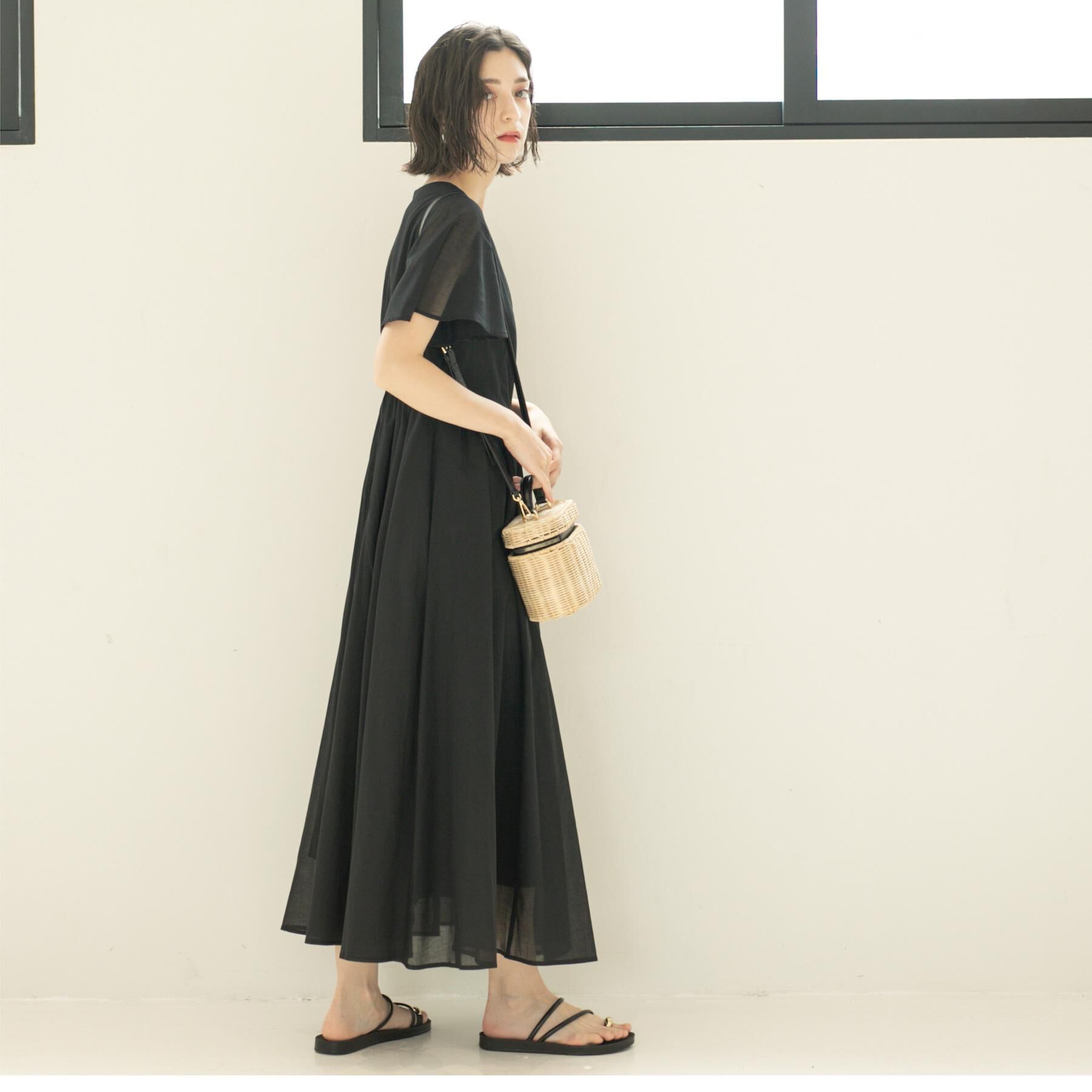 OPAQUE.CLIP「Vネックフィット＆フレアドレス/オーガニックコットン混【洗濯機洗い可】」|ワンピース|