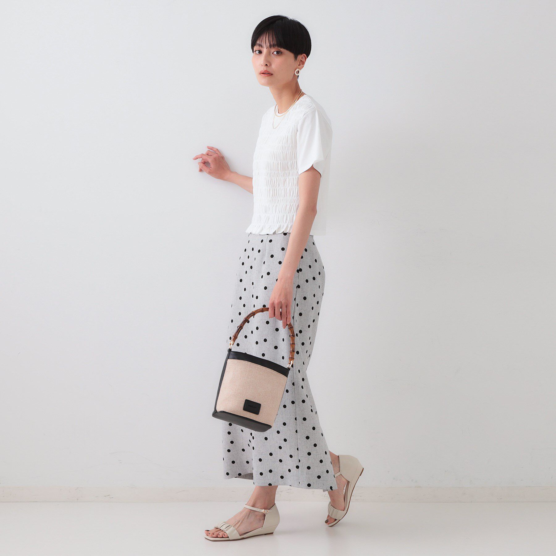 OPAQUE.CLIP「シャーリングショートTシャツ【洗濯機洗い可】」|Tシャツ・カットソー|