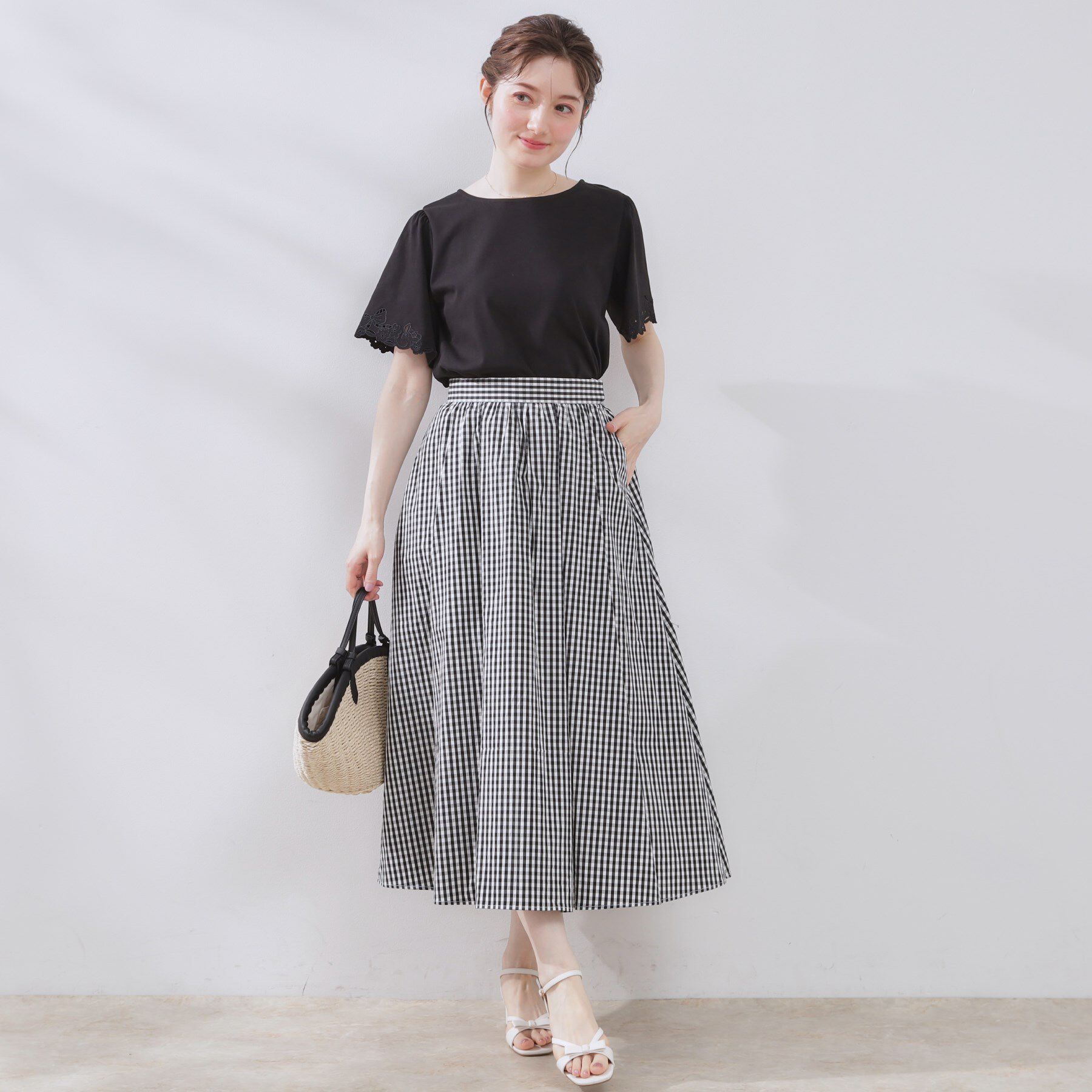 Couture broach「【大人可愛い・ゴム仕様】ギンガムチェック　タック＆ギャザースカート」|スカート|