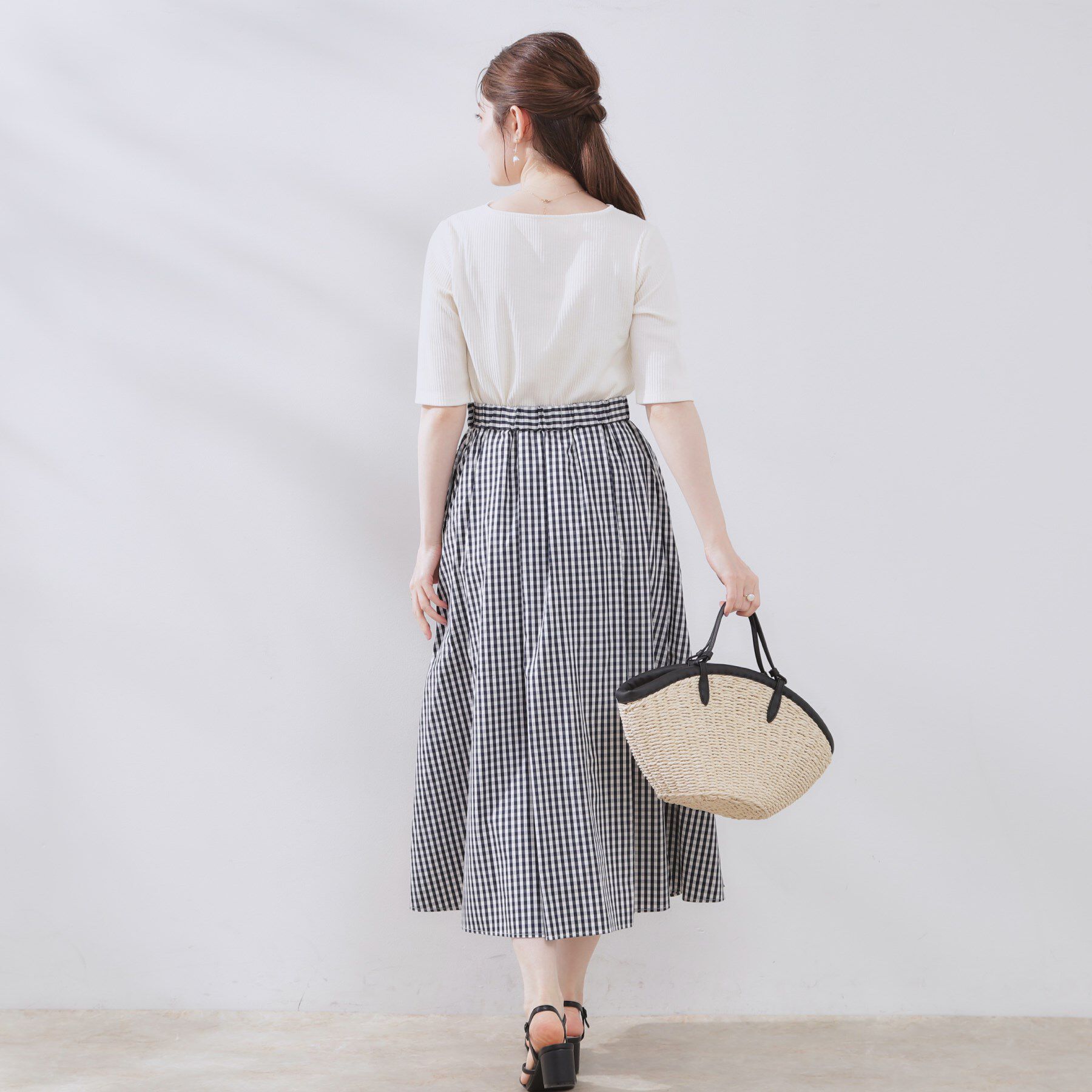 Couture broach「【大人可愛い・ゴム仕様】ギンガムチェック　タック＆ギャザースカート」|スカート|