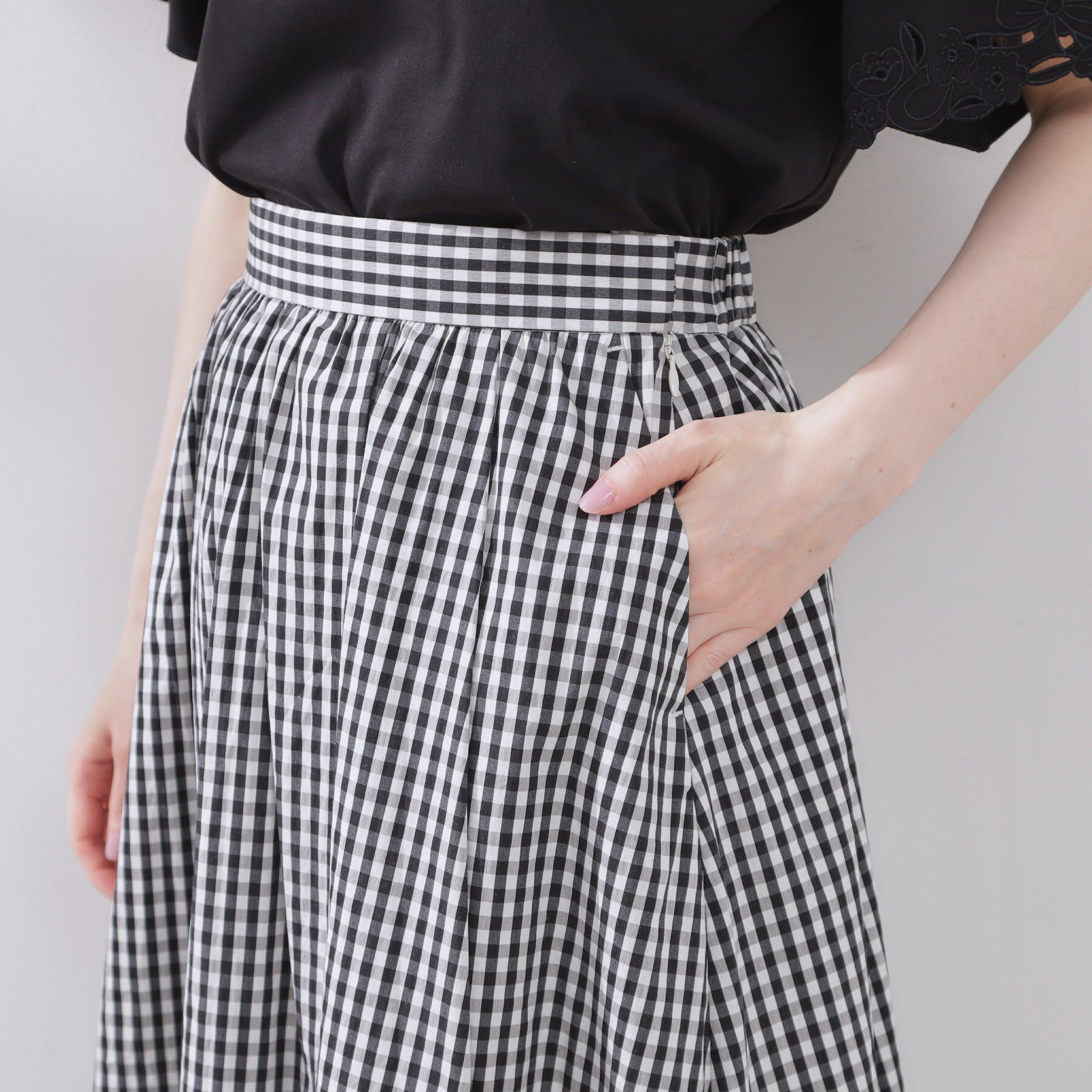 Couture broach「【大人可愛い・ゴム仕様】ギンガムチェック　タック＆ギャザースカート」|スカート|