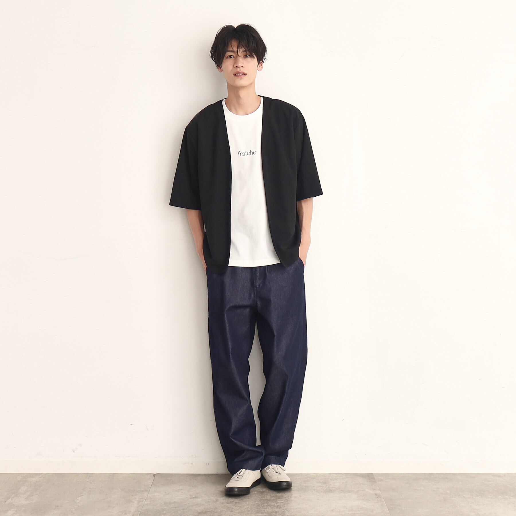 THE SHOP TK「【インナー&times;五分袖カーデ セットアイテム】梨地ハーフスリーブカーディガン&times;ライトパーフェクティー」|カーディガン|