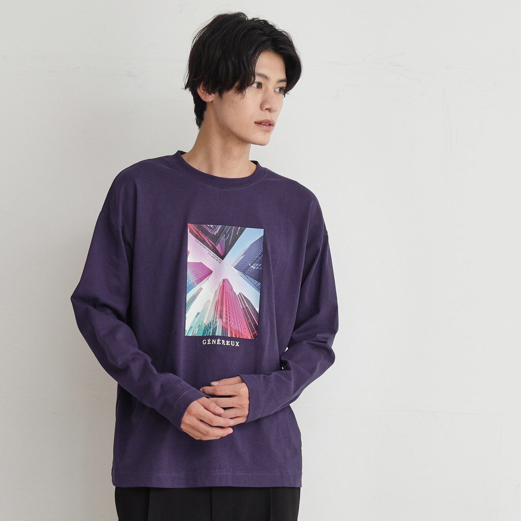 THE SHOP TK「【6色展開】Parisフォト／ロゴ長袖Tシャツ」|Tシャツ・カットソー|パープル(084)