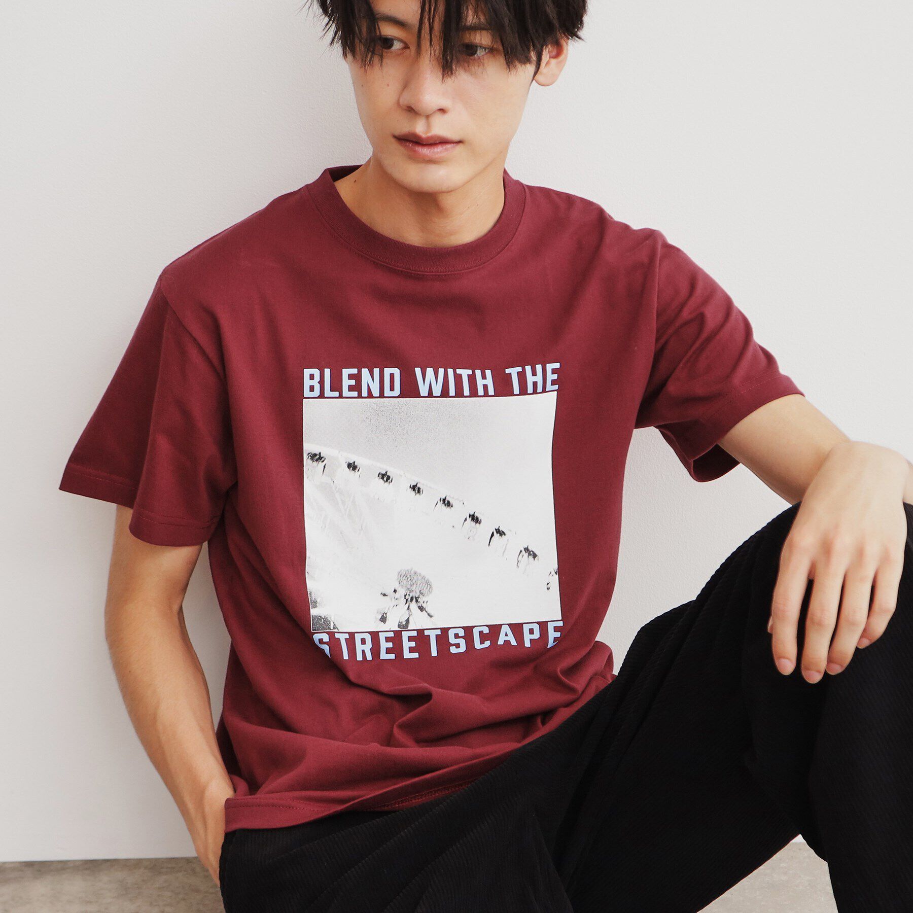 THE SHOP TK「プリントアソート半袖Tシャツ」|Tシャツ・カットソー|ボルドー(464)