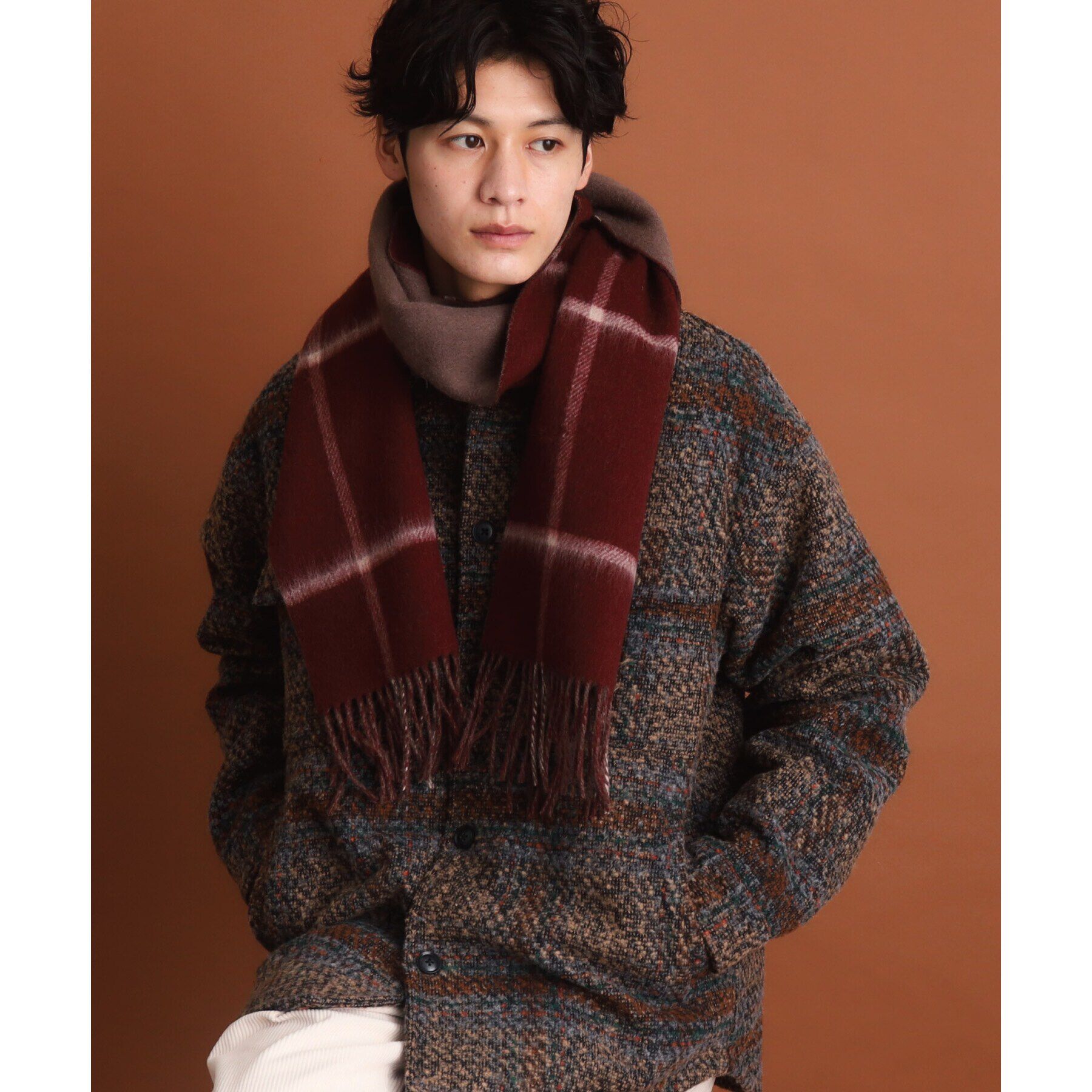 THE SHOP TK「ウールリバーシブルマフラー ビジネス兼用 ／ チェック ／ へリンボン」|ストール|