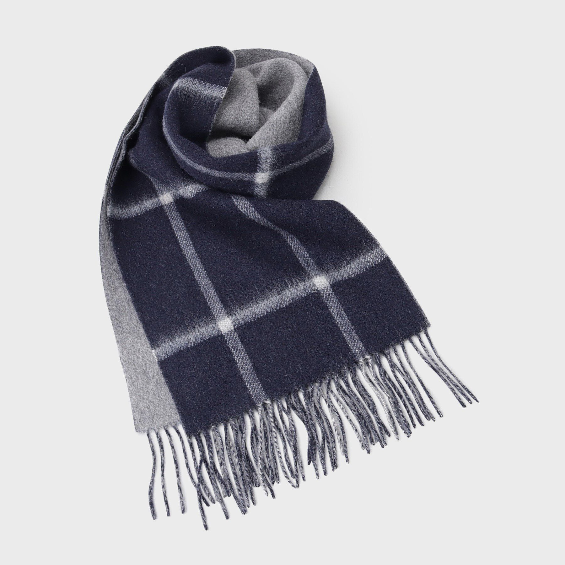 THE SHOP TK「ウールリバーシブルマフラー ビジネス兼用 ／ チェック ／ へリンボン」|ストール|ネイビーチェック(2