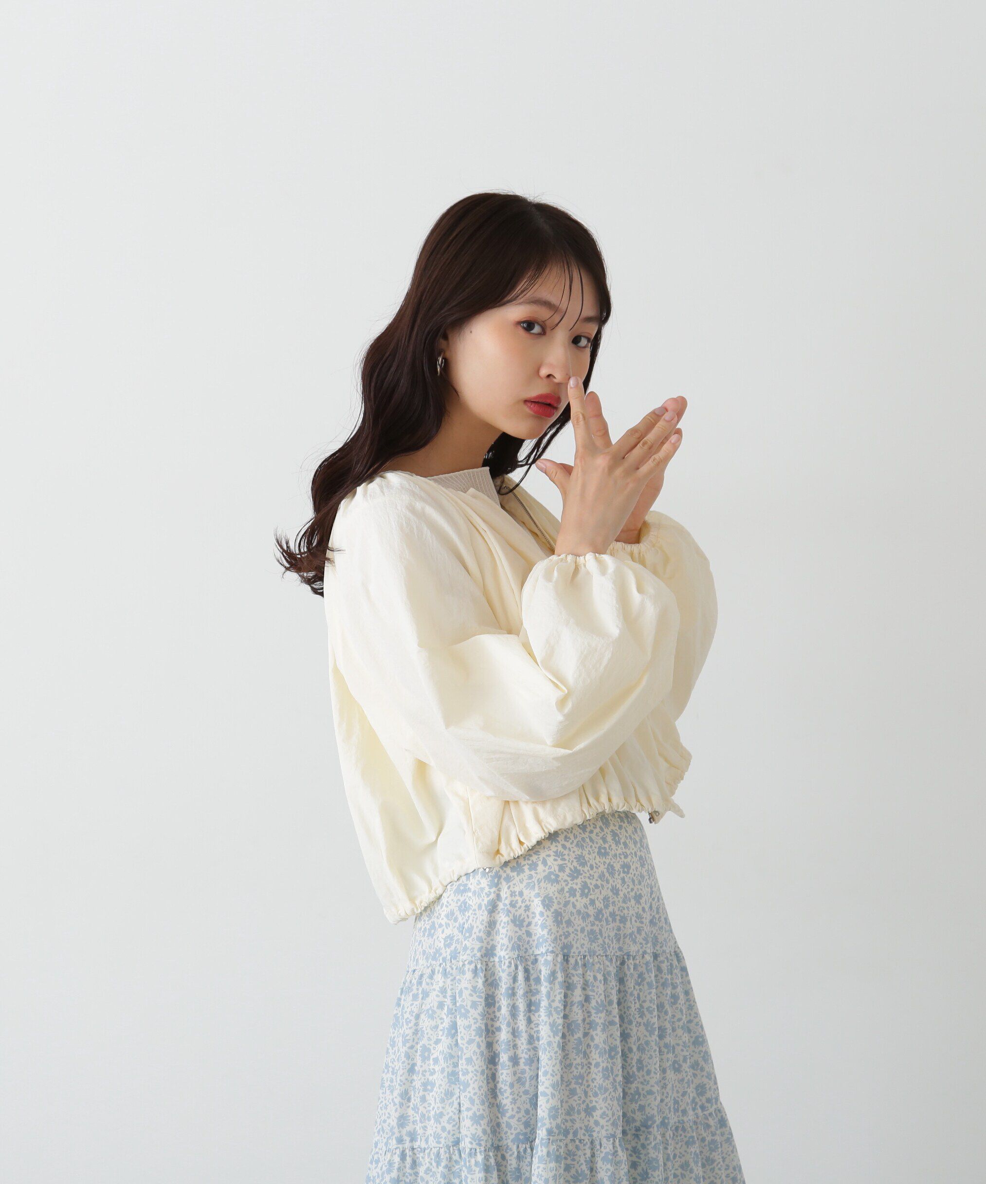  「ギャザーネックショートブルゾン」|ブルゾン・スタジャン|