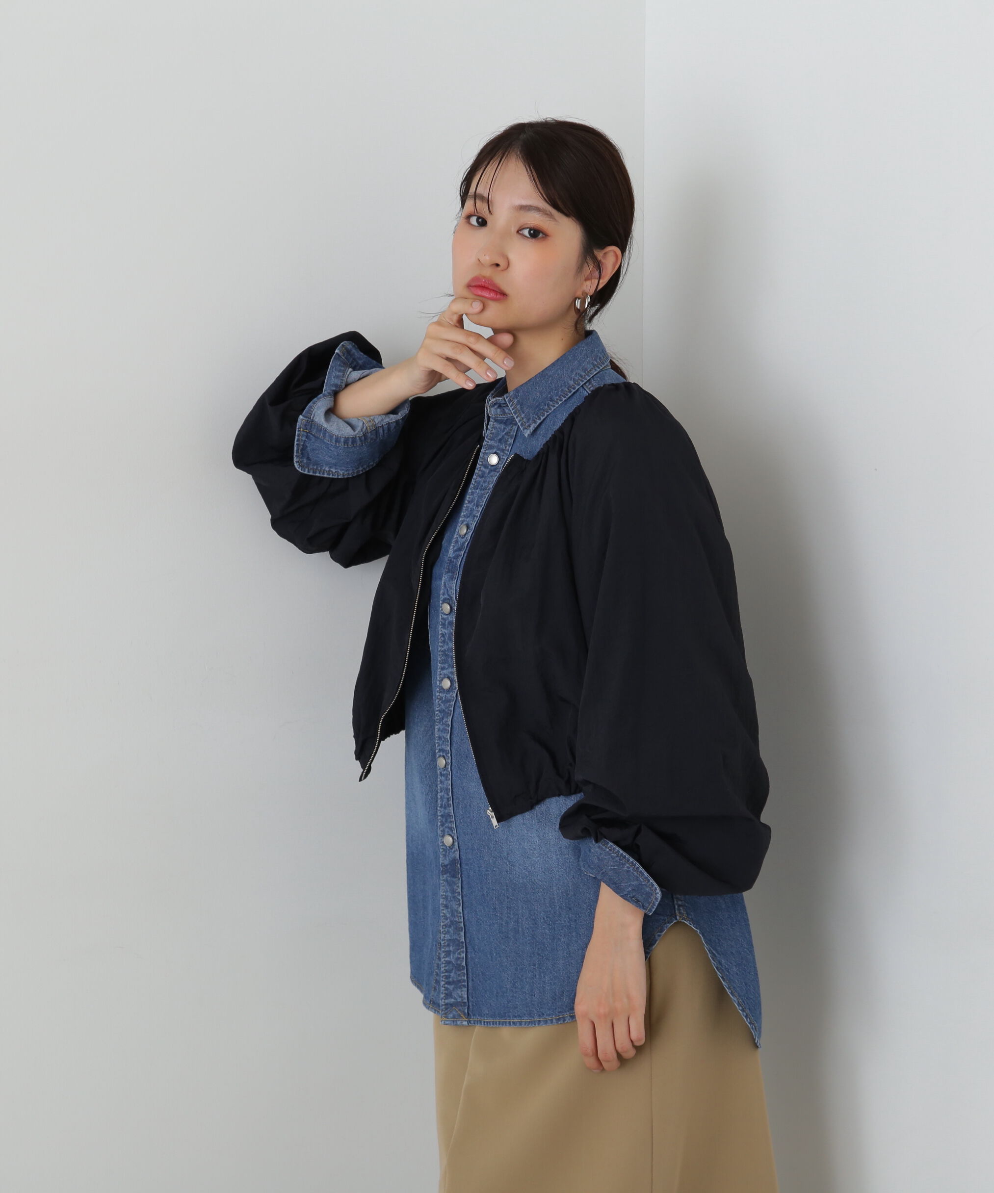  「ギャザーネックショートブルゾン」|ブルゾン・スタジャン|