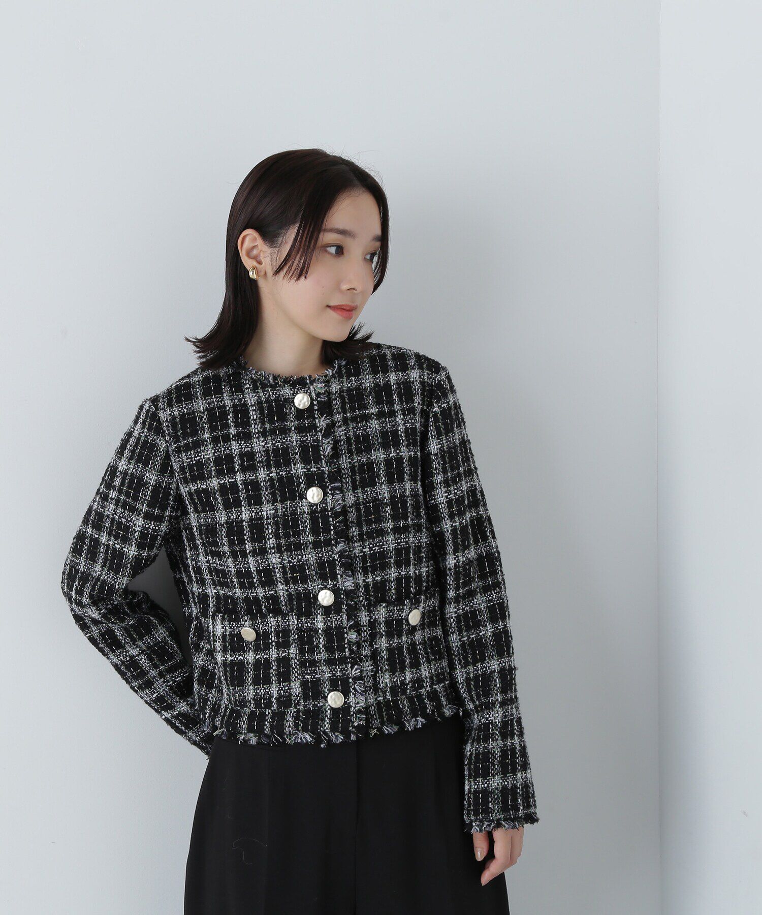  「ノーカラーツイードジャケット　24AW」|ブルゾン・スタジャン|