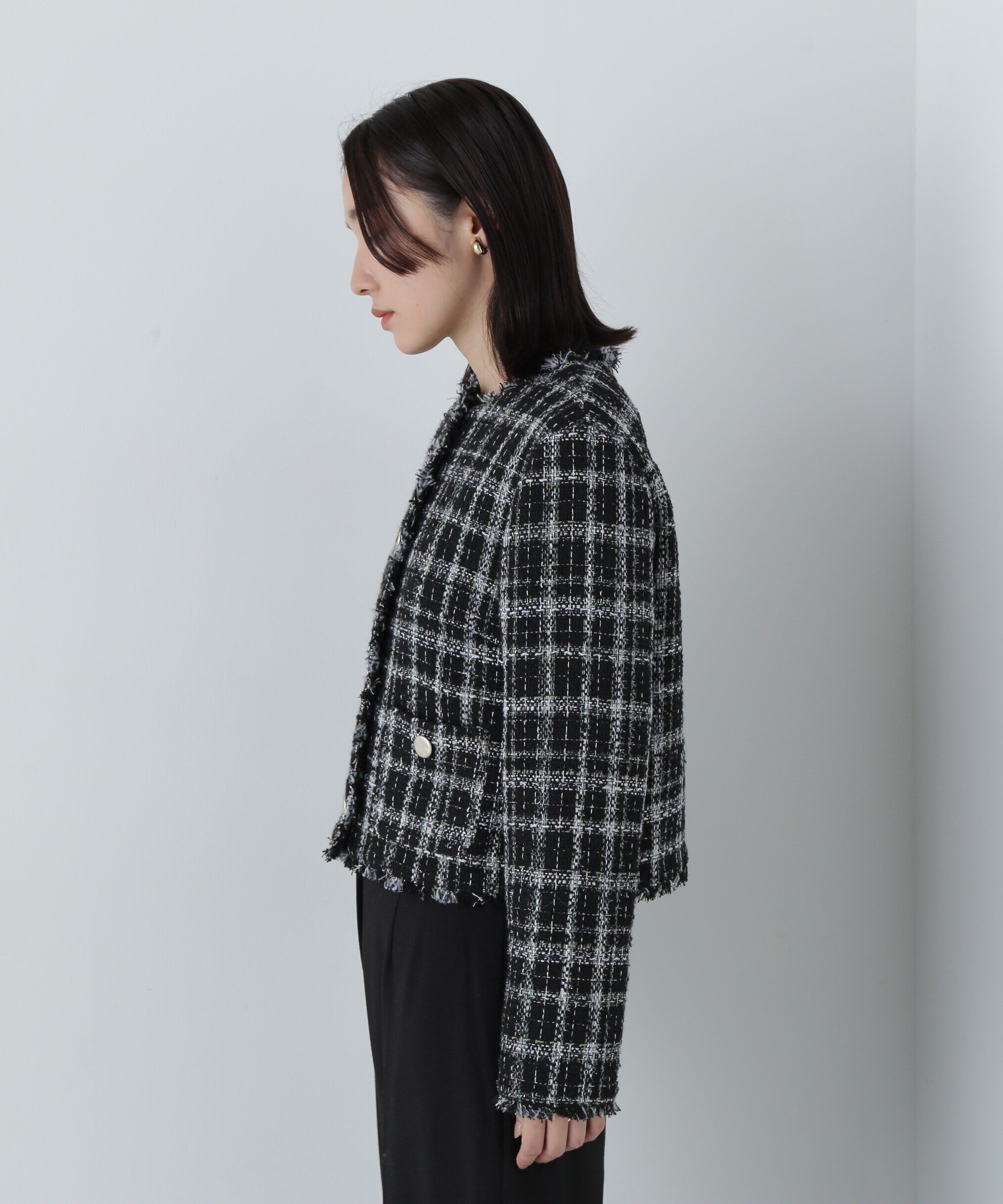  「ノーカラーツイードジャケット　24AW」|ブルゾン・スタジャン|