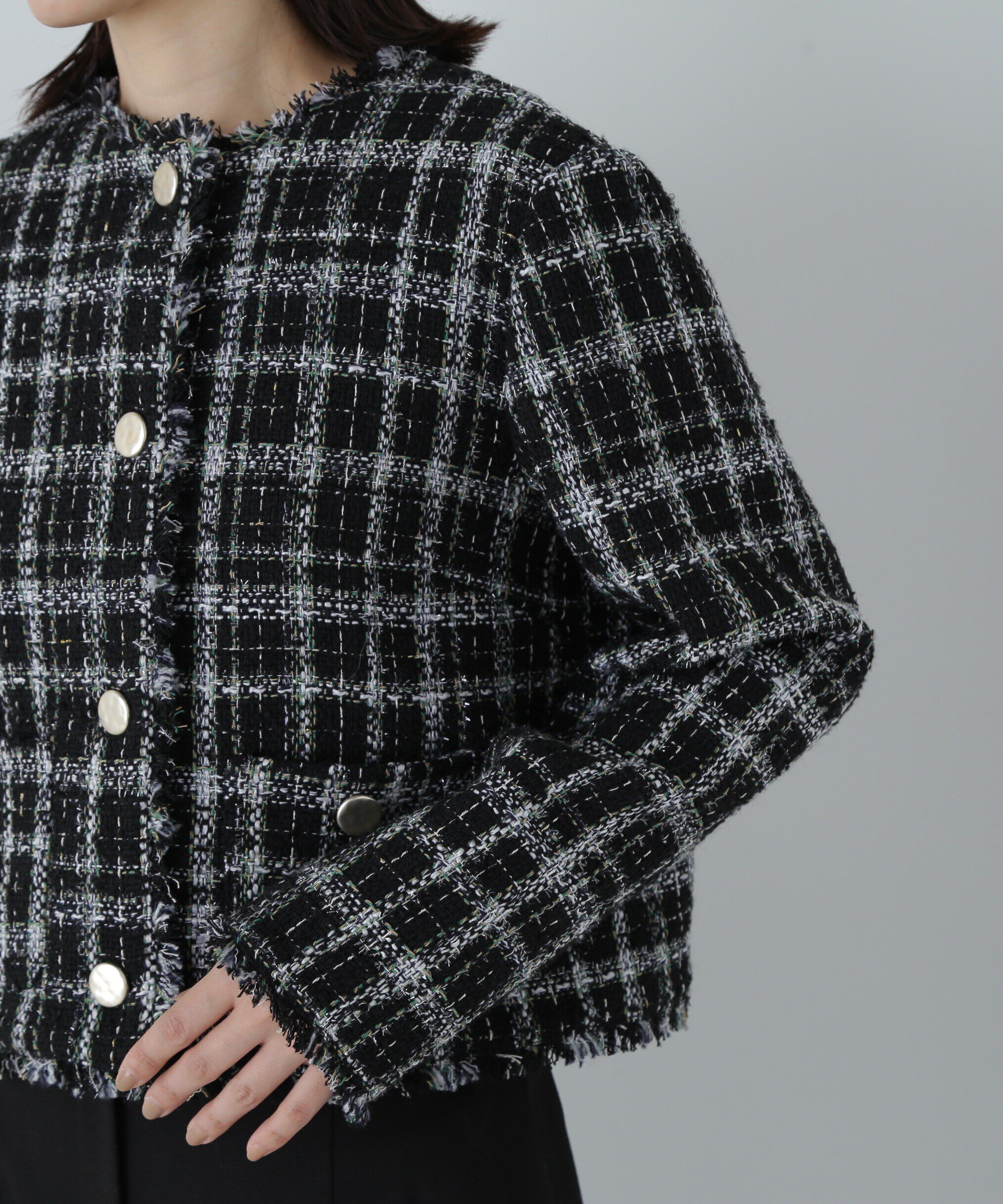  「ノーカラーツイードジャケット　24AW」|ブルゾン・スタジャン|