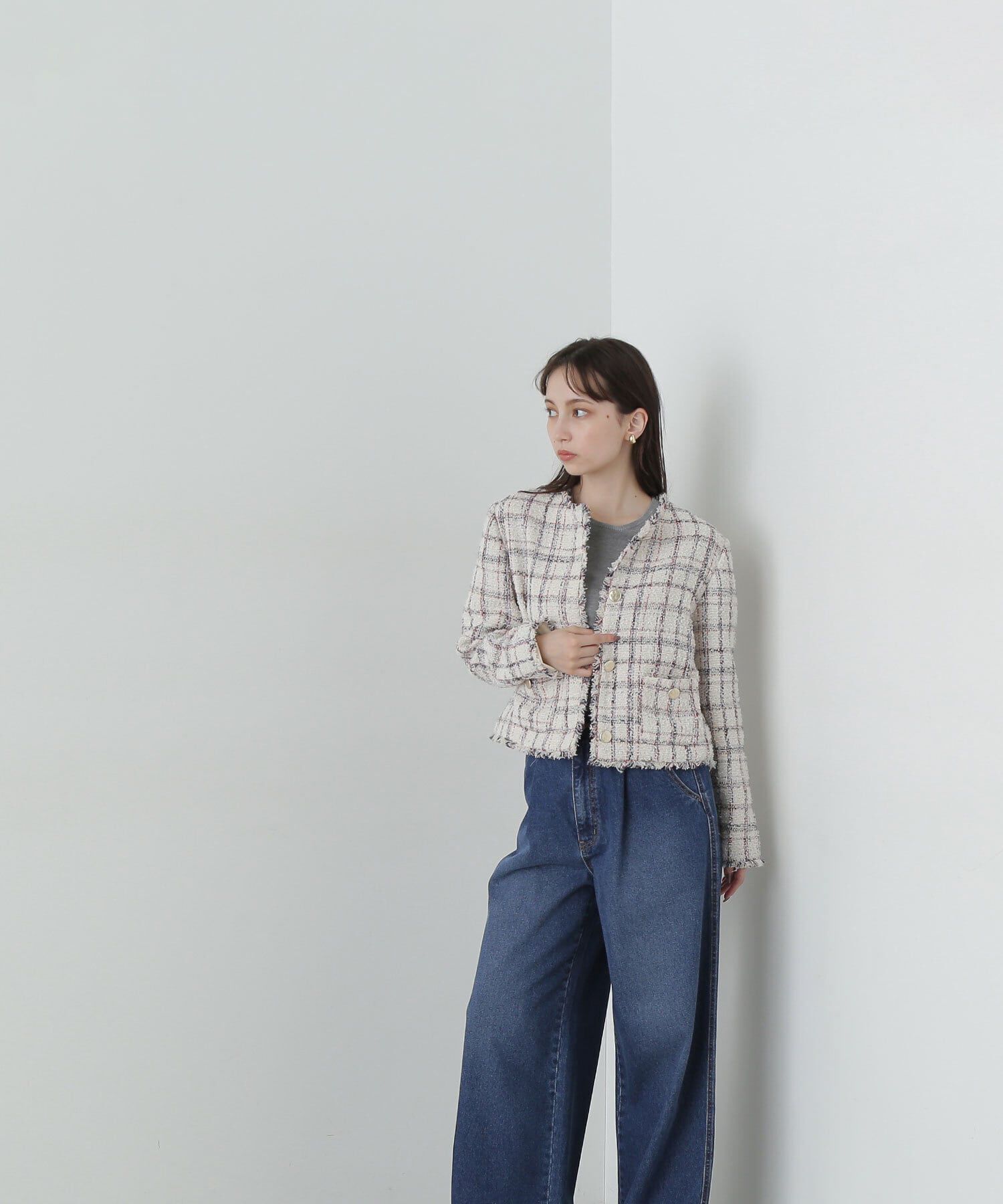  「ノーカラーツイードジャケット　24AW」|ブルゾン・スタジャン|