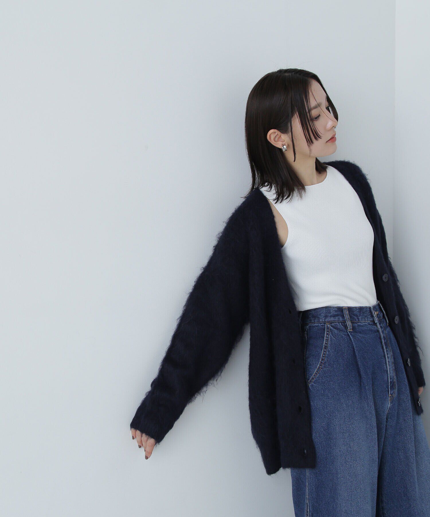  「＜起毛ニットシリーズ＞Ｖネックカーディガン　24AW」|ニット・セーター|ネイビー