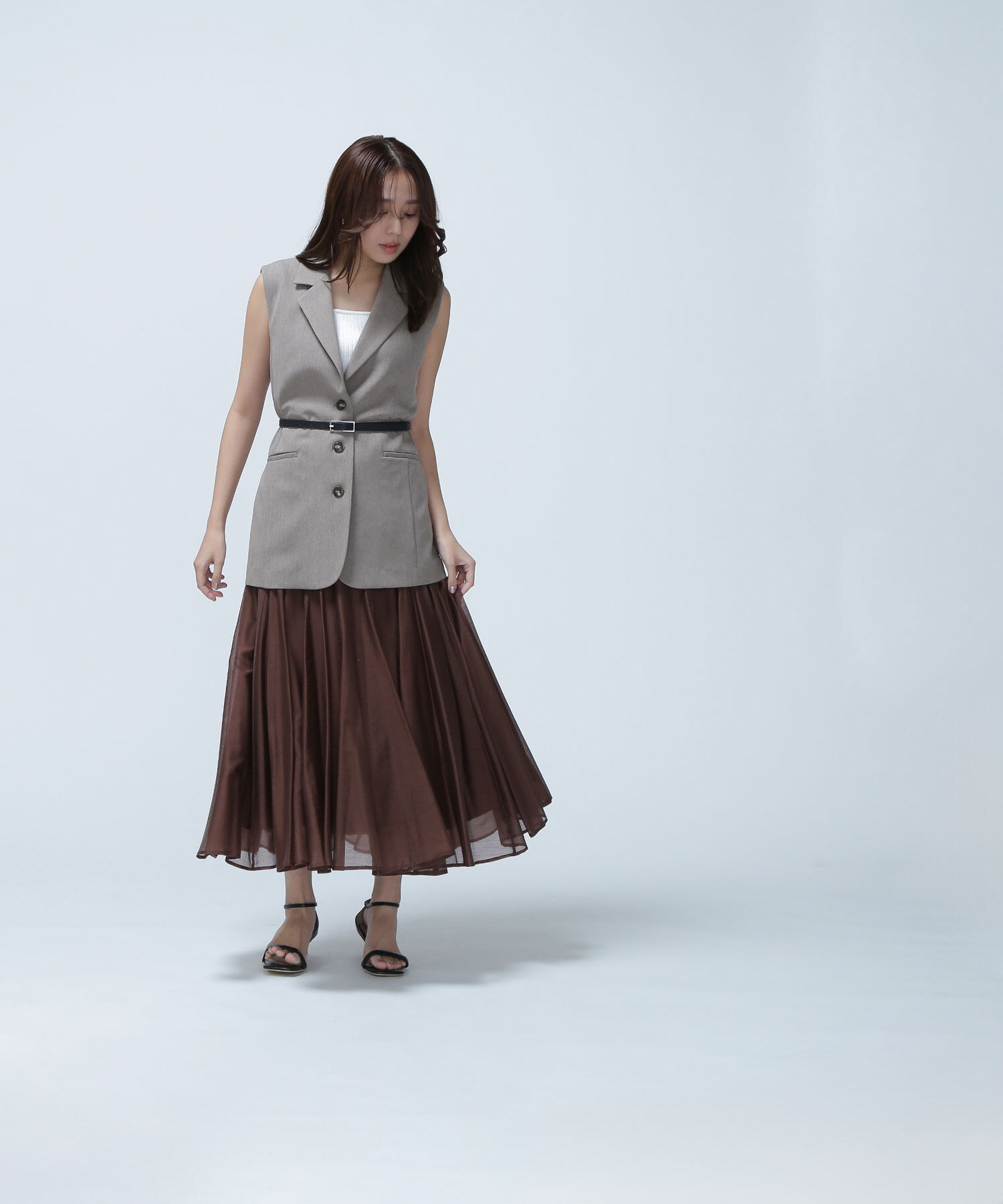  「シャイニーシアーボイルスカート」|スカート|ダークブラウ 1