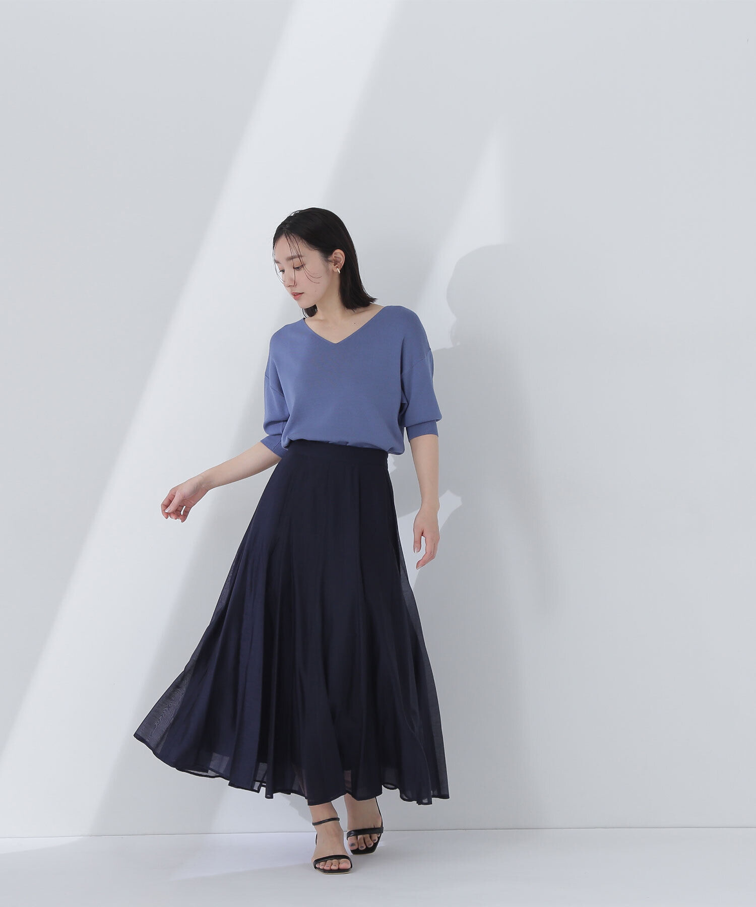  「シャイニーシアーボイルスカート」|スカート|ネイビー