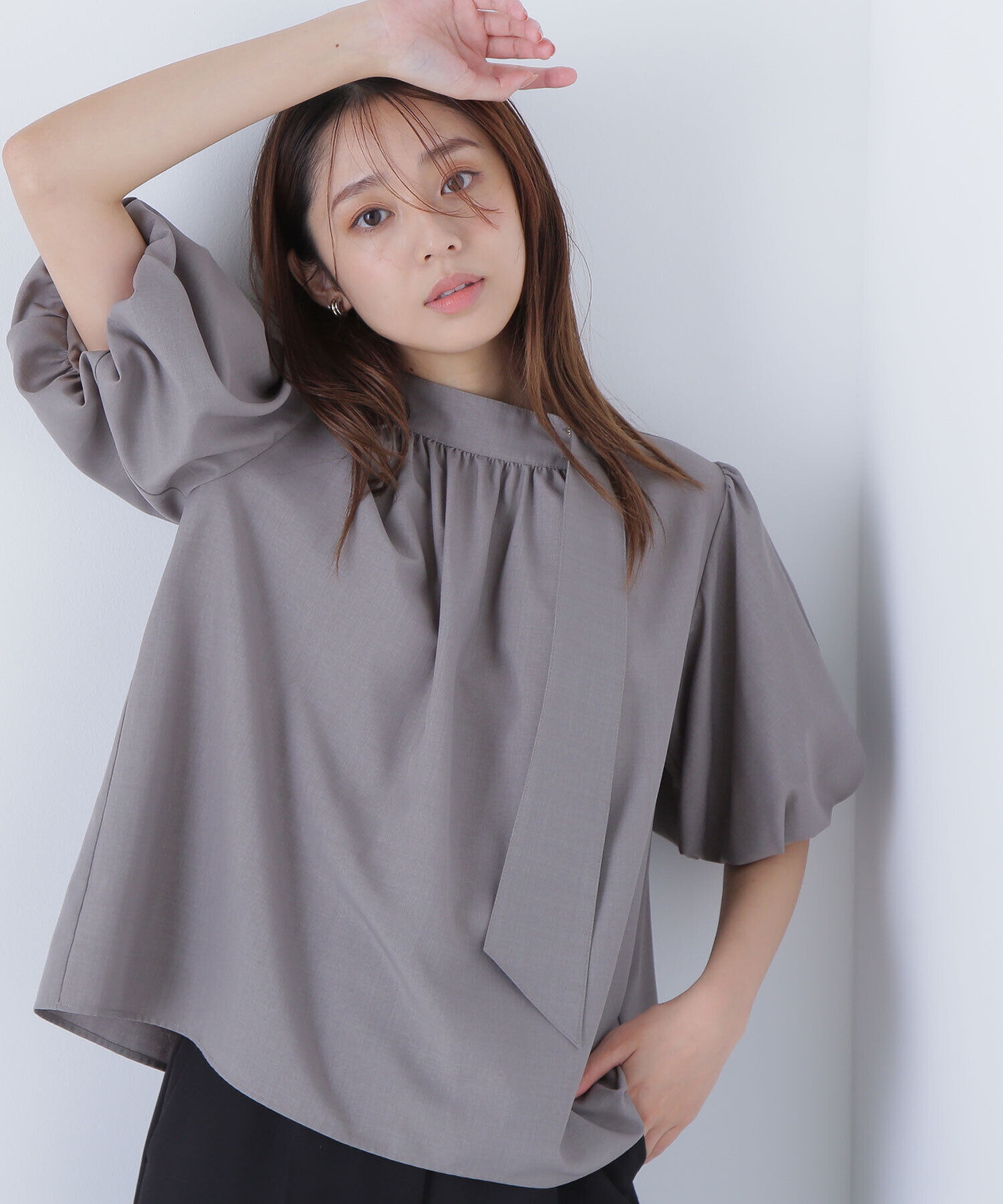  「リネンライクサイドタイブラウス」|シャツ・ブラウス|モカ