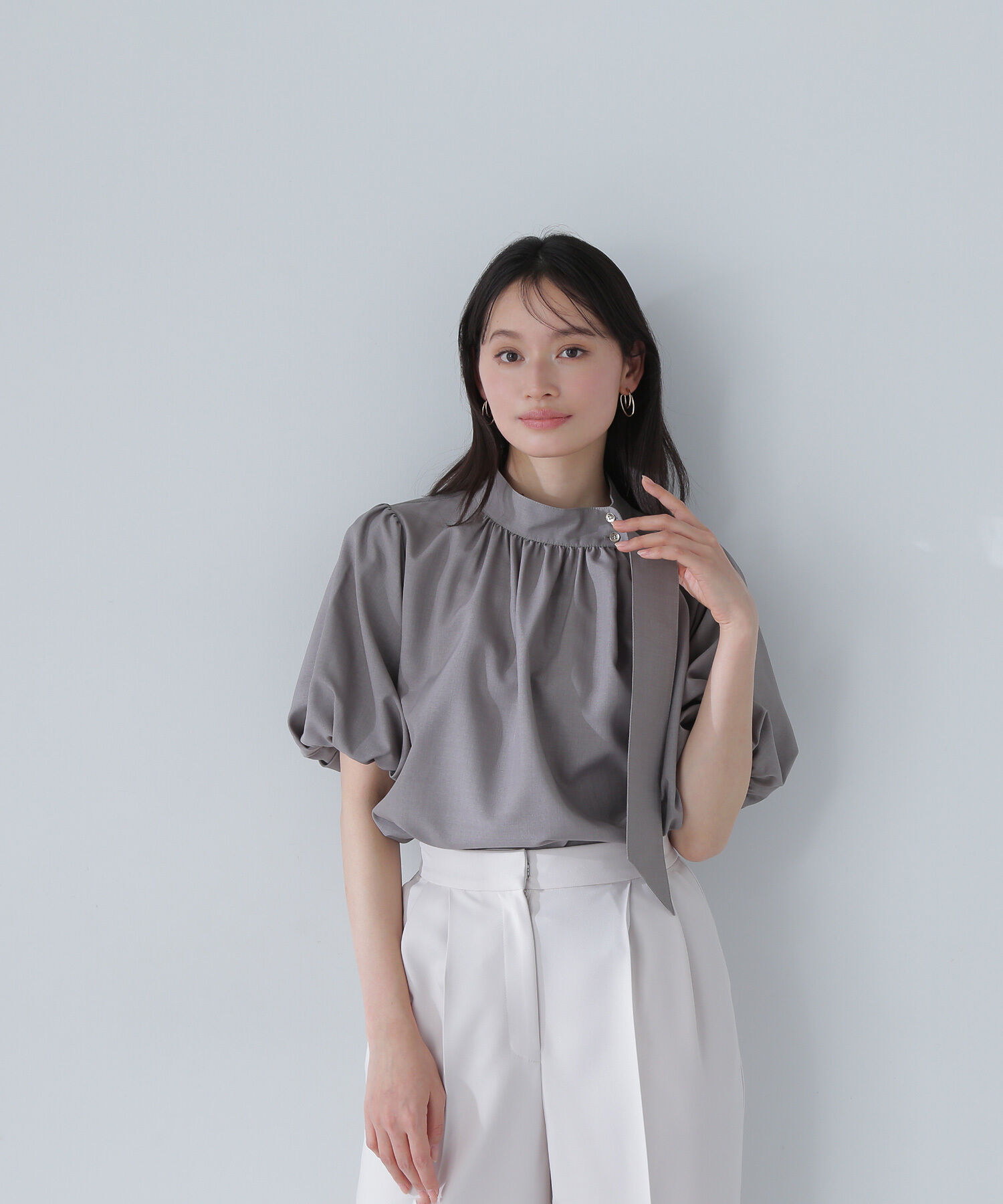  「リネンライクサイドタイブラウス」|シャツ・ブラウス|