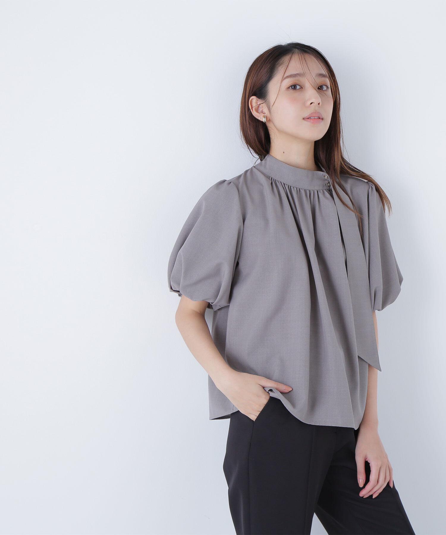  「リネンライクサイドタイブラウス」|シャツ・ブラウス|