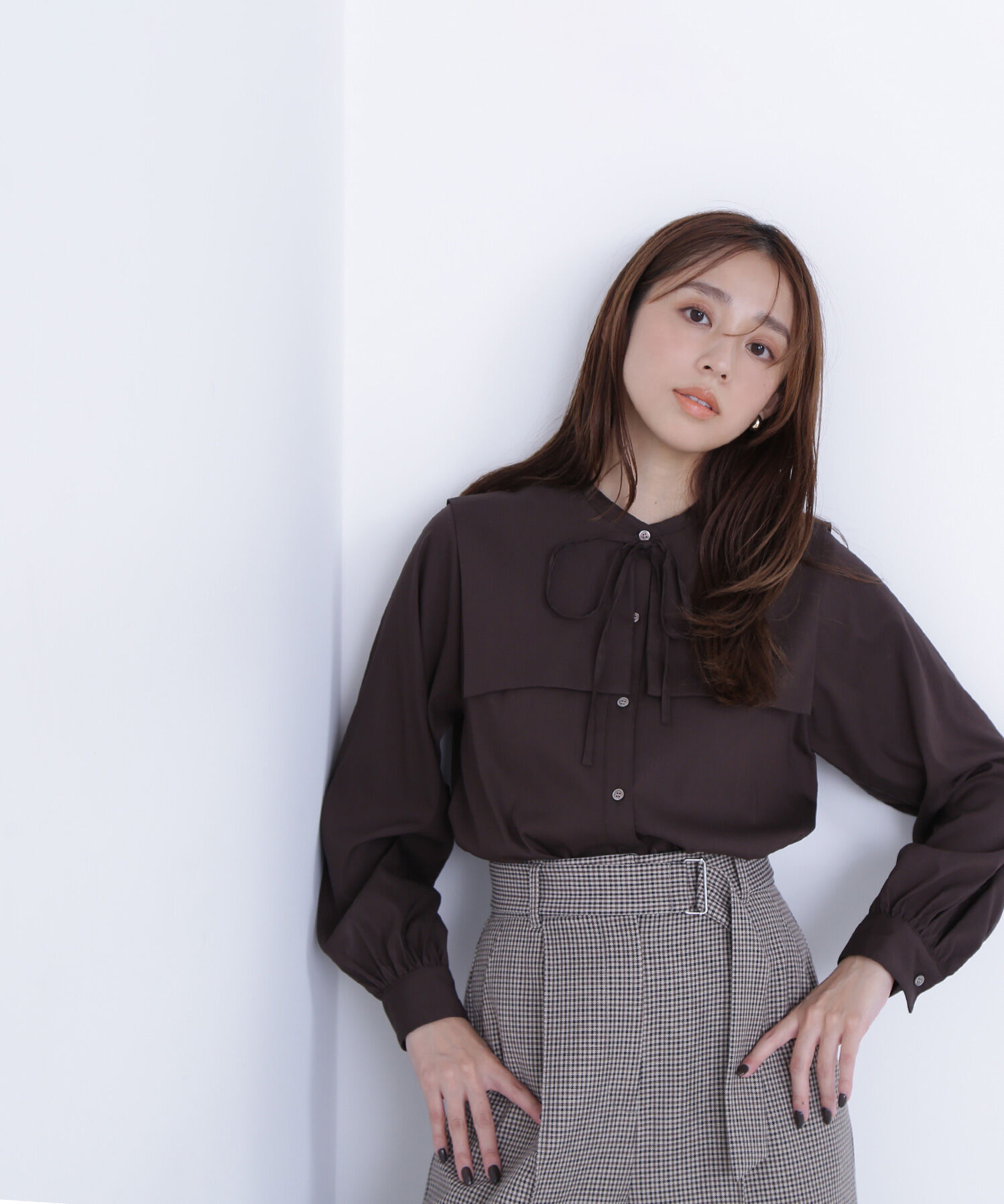  「スクエアカラーブラウス」|シャツ・ブラウス|ダークブラウ 1