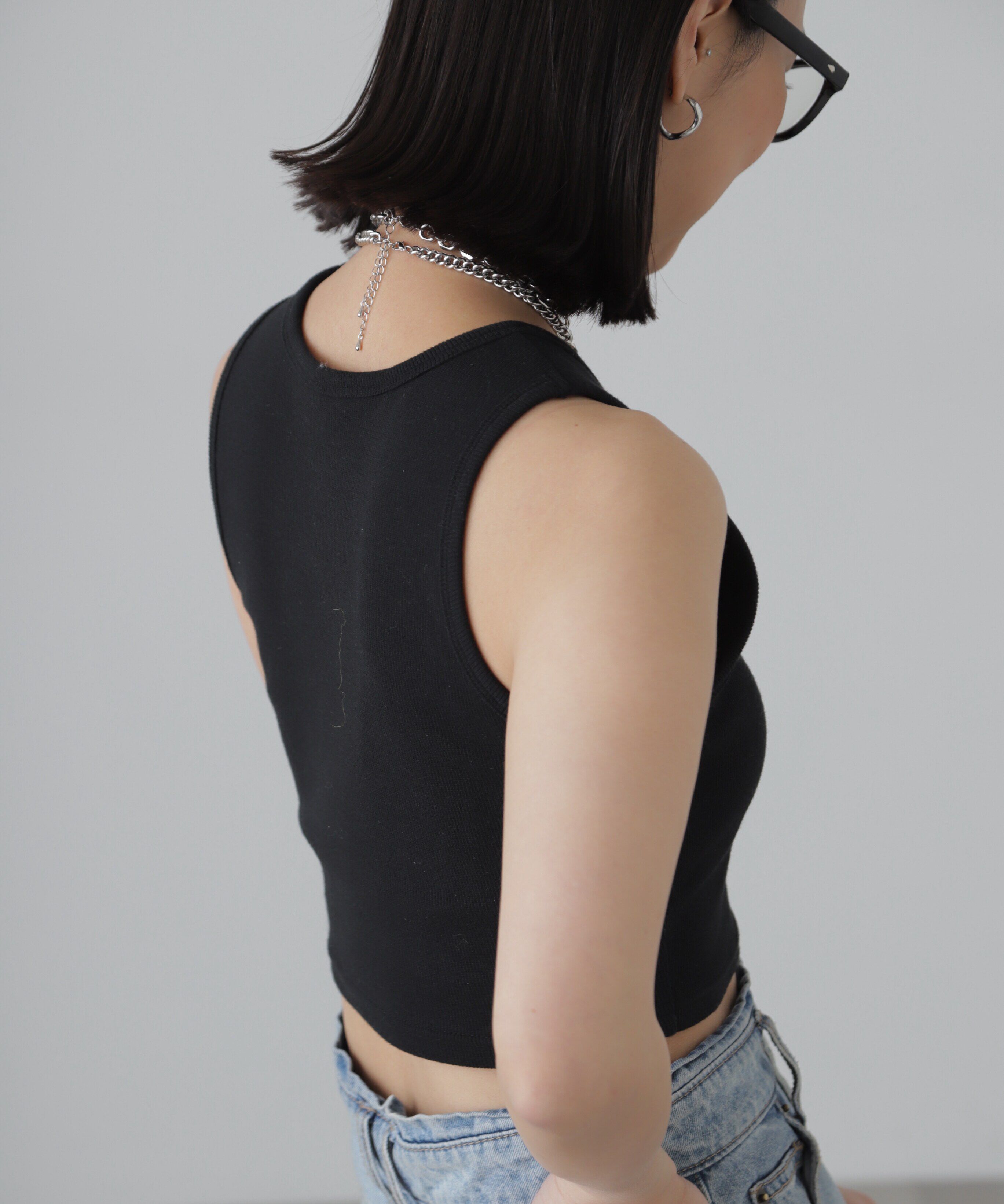  「カップ付きアメスリショート丈タンクトップ」|Tシャツ・カットソー|