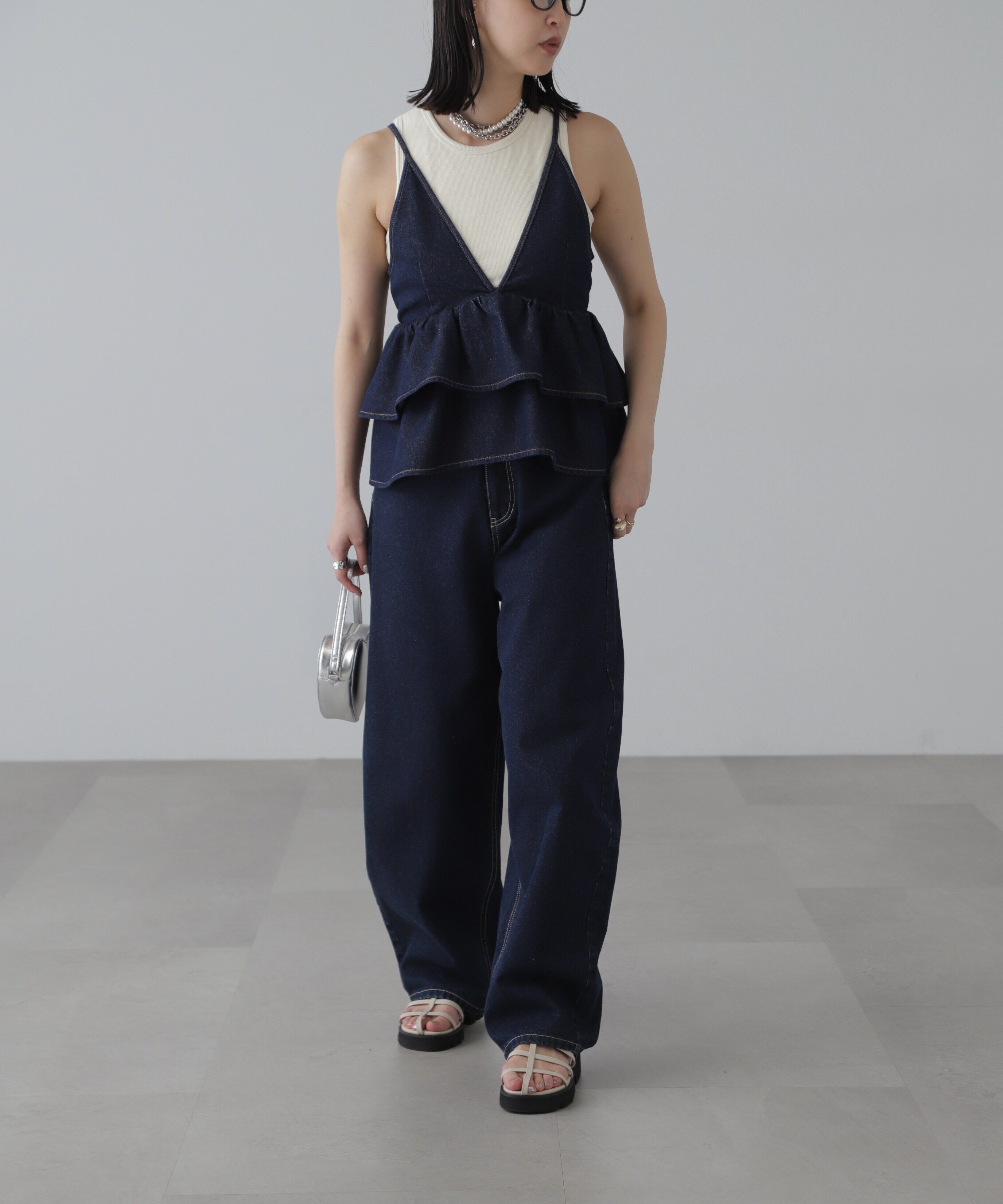  「カップ付きアメスリショート丈タンクトップ」|Tシャツ・カットソー|