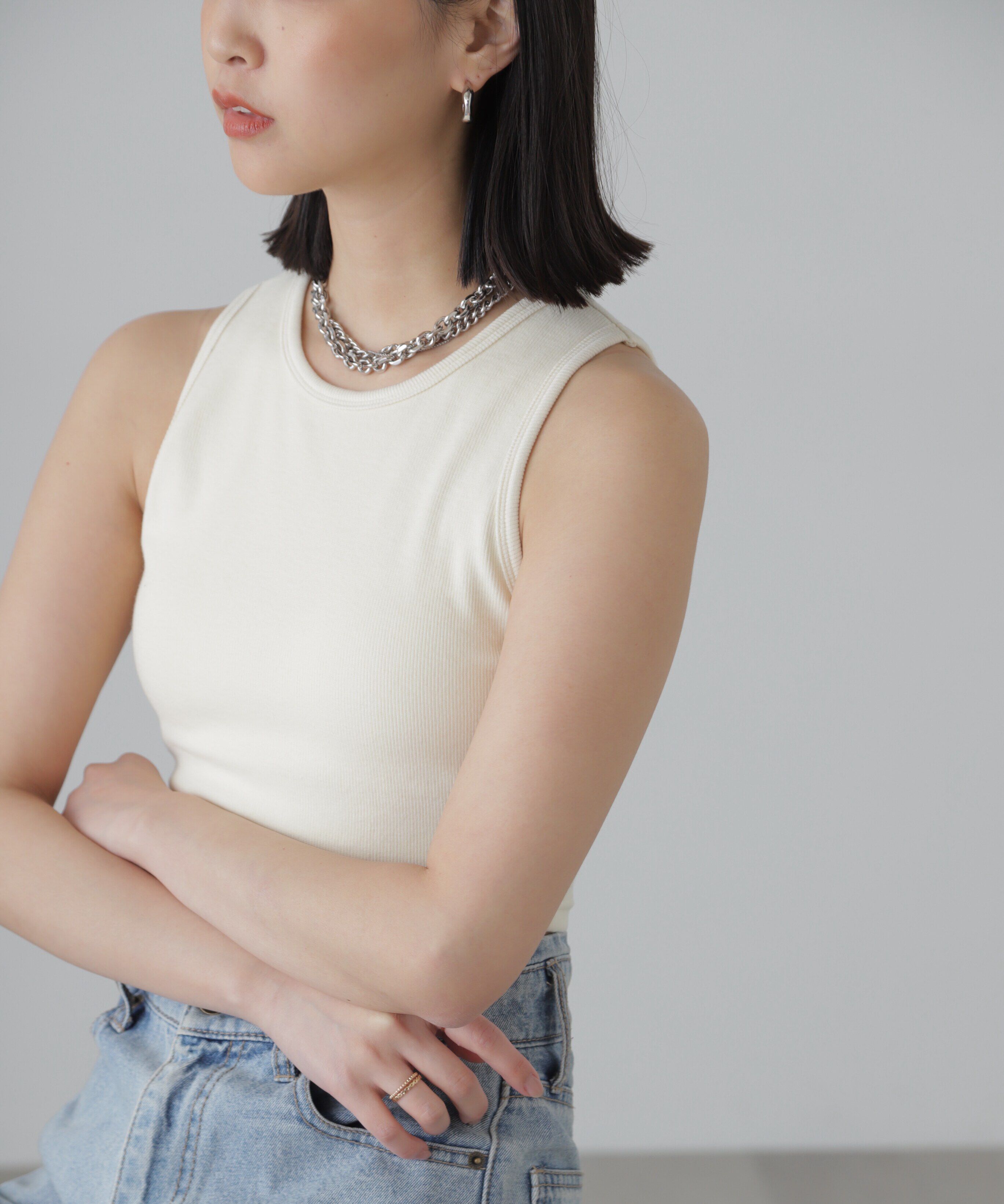  「カップ付きアメスリショート丈タンクトップ」|Tシャツ・カットソー|