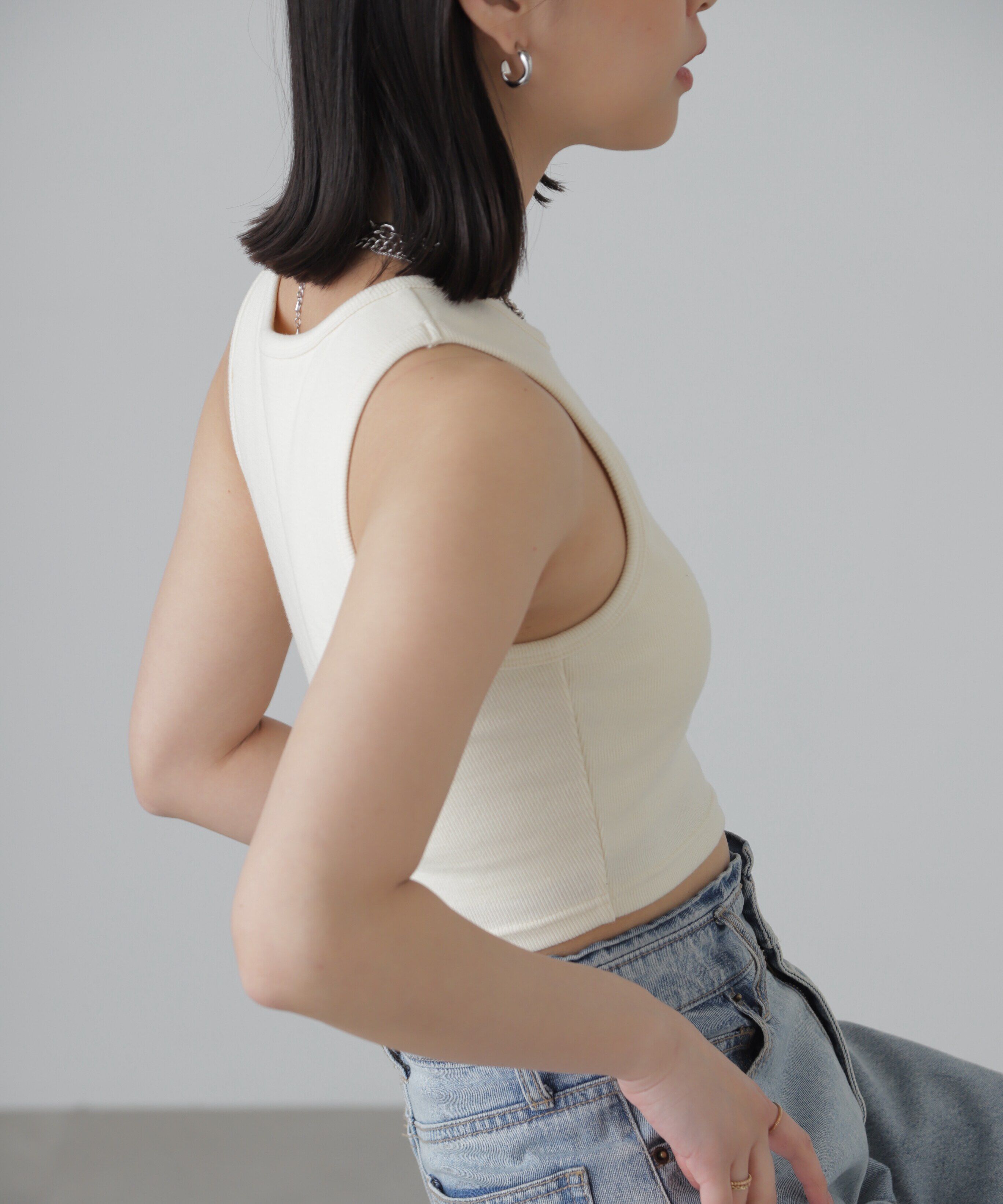  「カップ付きアメスリショート丈タンクトップ」|Tシャツ・カットソー|