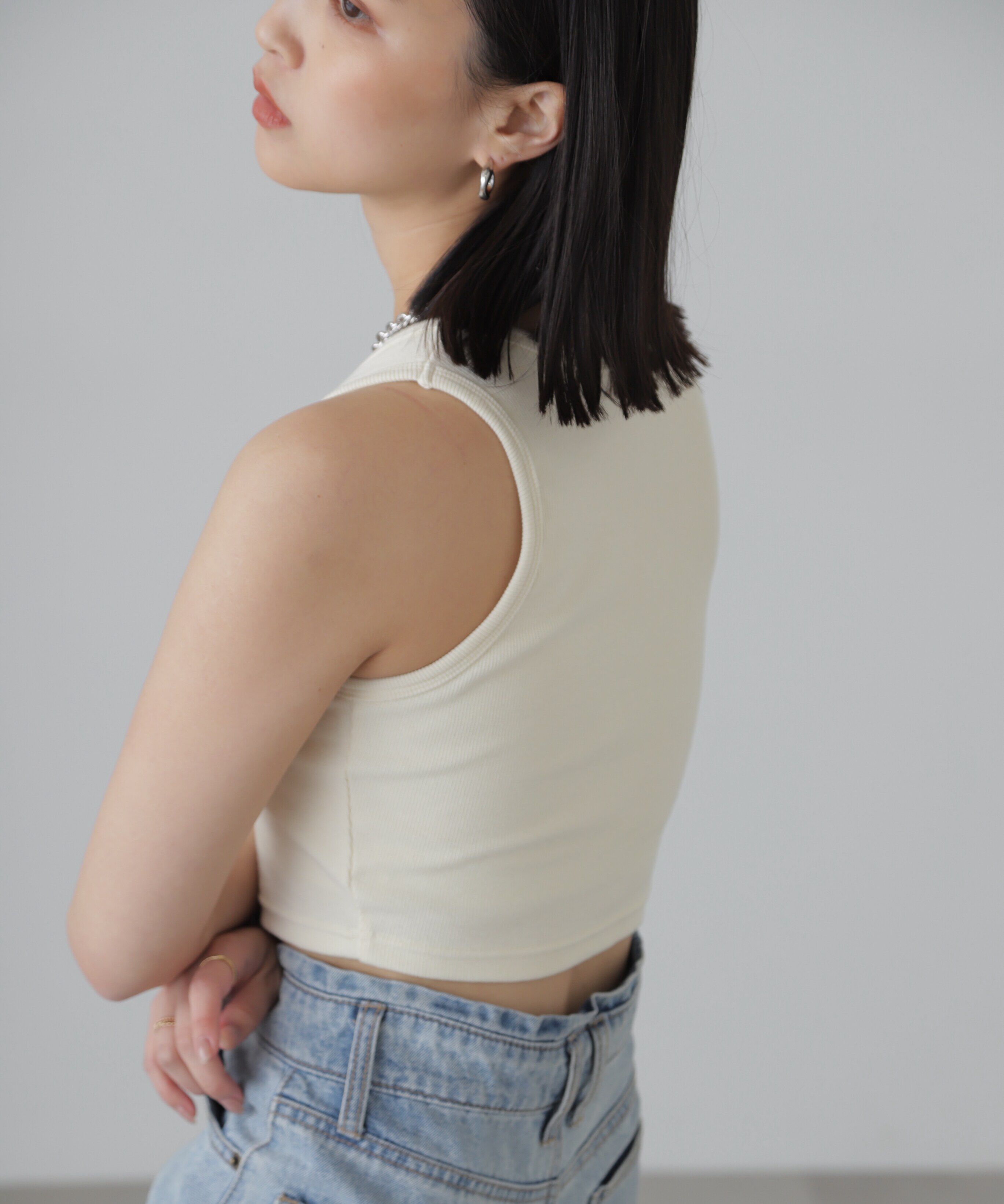  「カップ付きアメスリショート丈タンクトップ」|Tシャツ・カットソー|