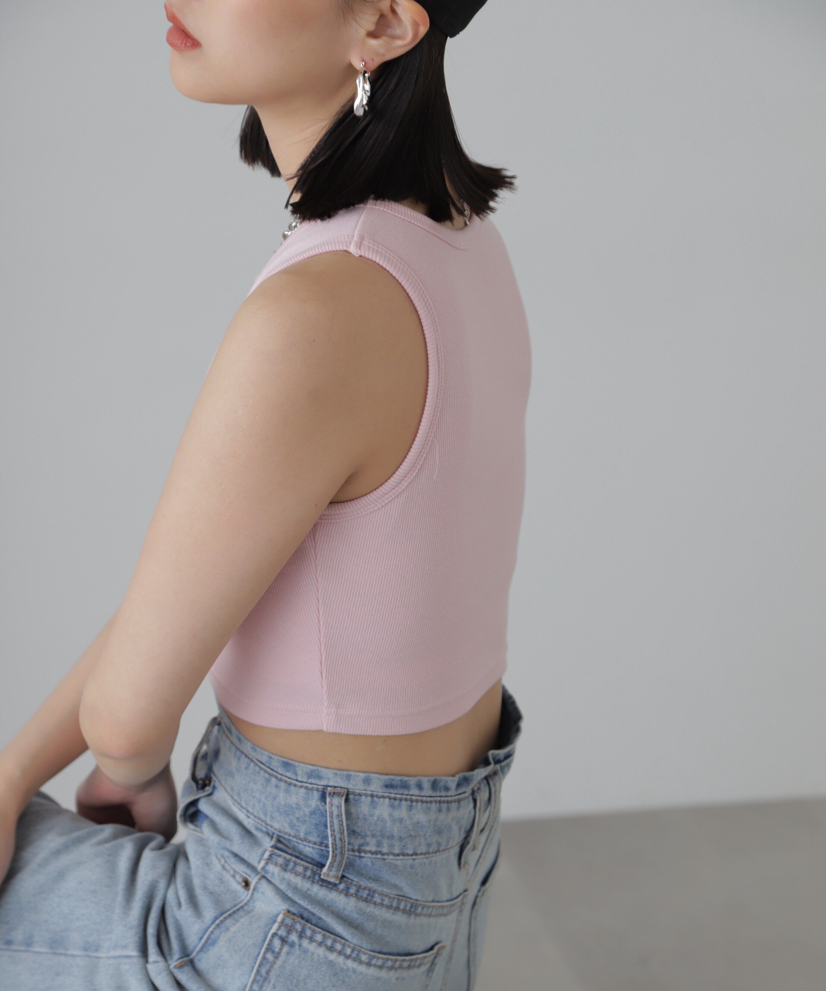  「カップ付きアメスリショート丈タンクトップ」|Tシャツ・カットソー|