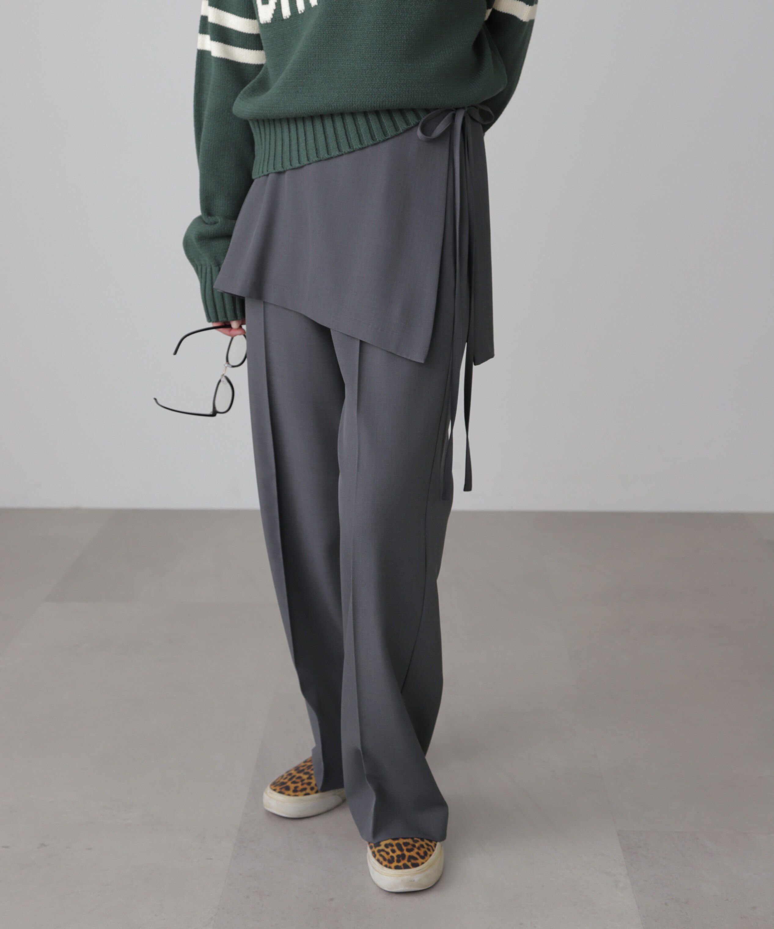  「ミニラップスカートレイヤードパンツ」|その他|グレー