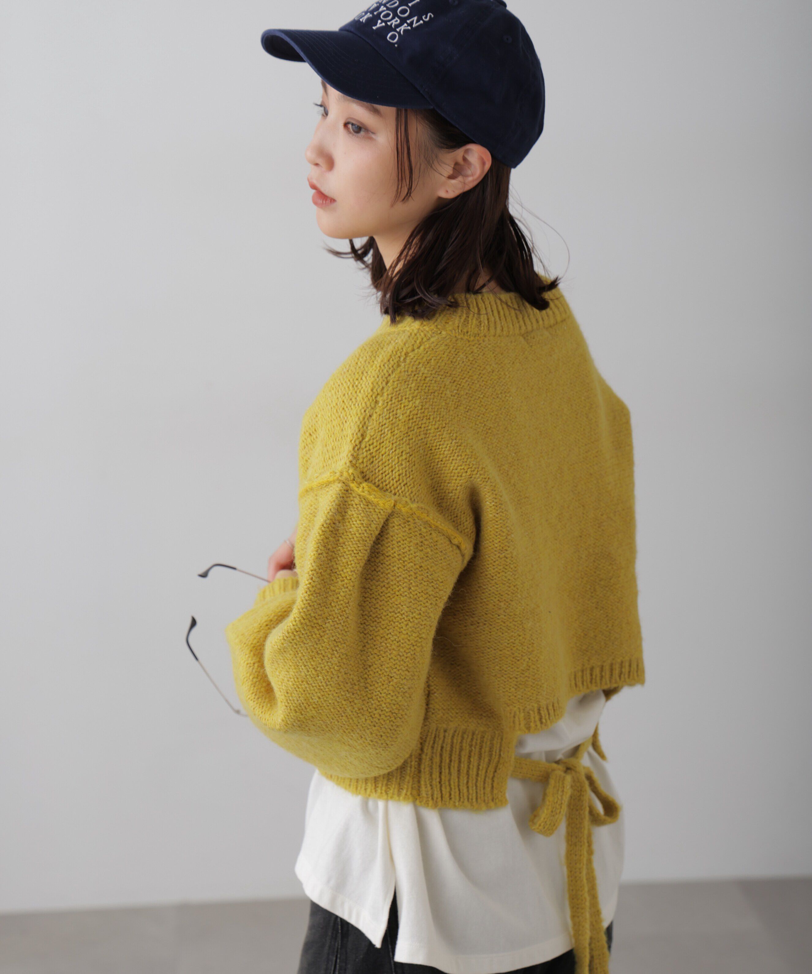  「バックリボンショート丈ニット」|ニット・セーター|イエロー