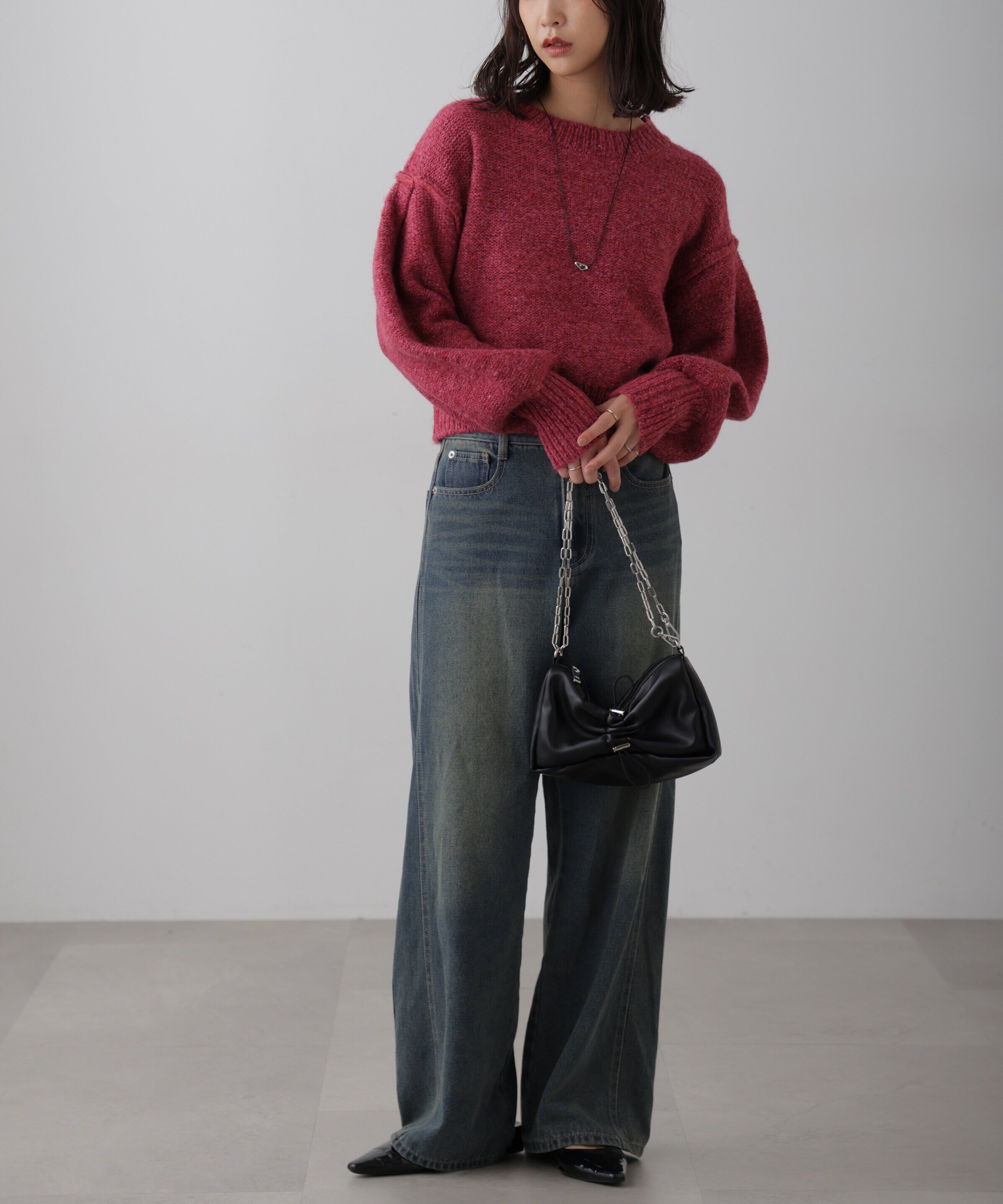  「バックリボンショート丈ニット」|ニット・セーター|