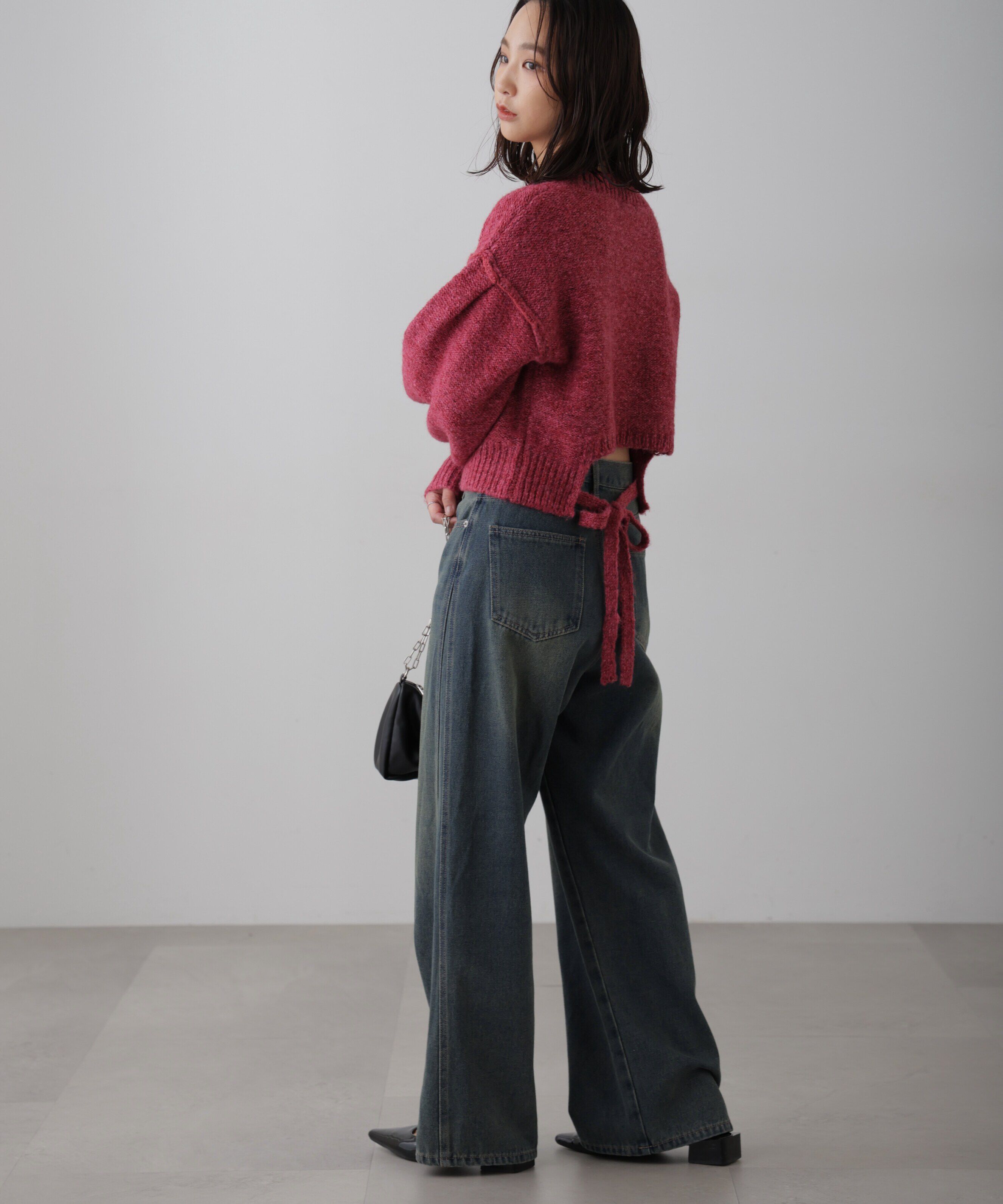  「バックリボンショート丈ニット」|ニット・セーター|