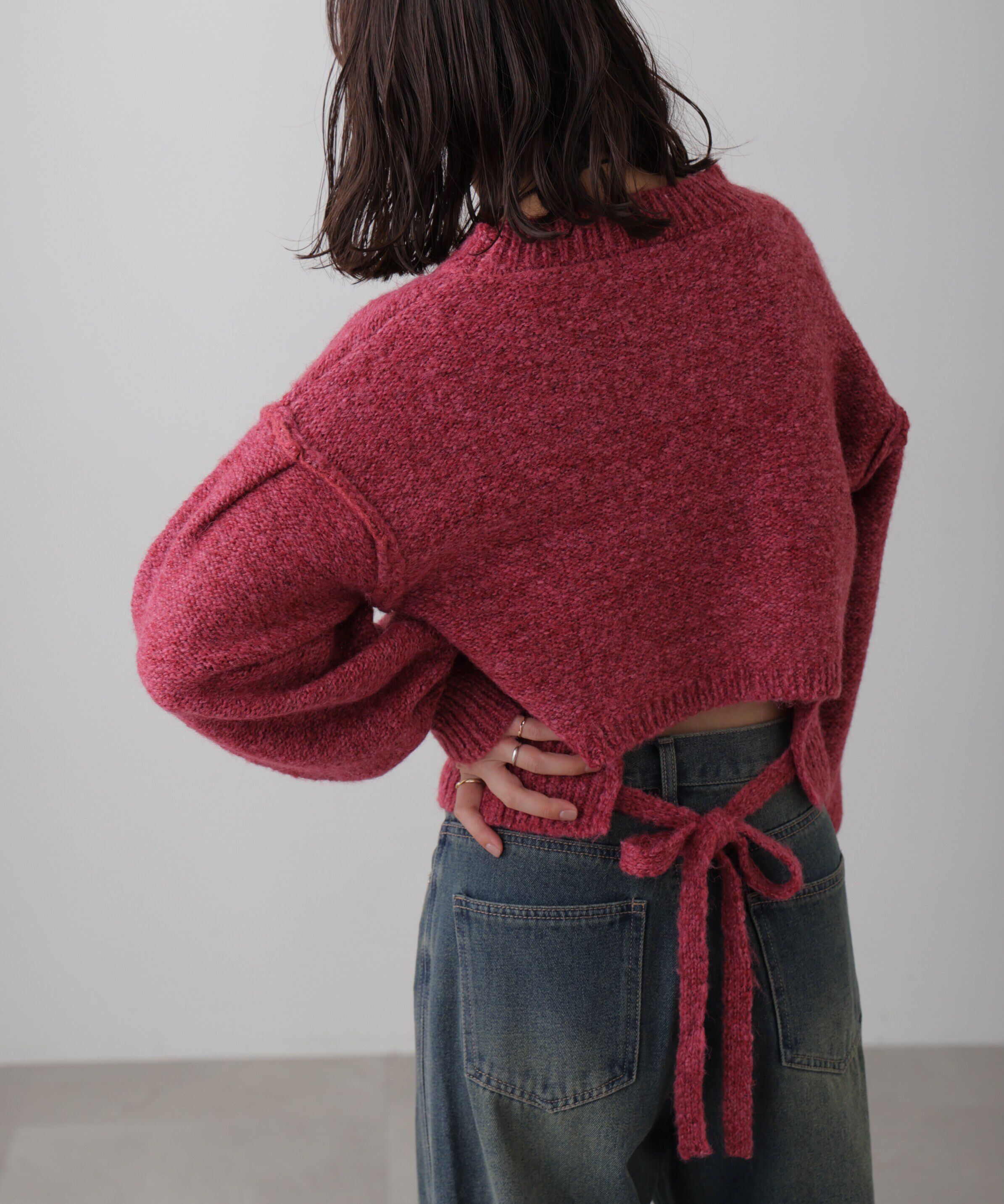  「バックリボンショート丈ニット」|ニット・セーター|