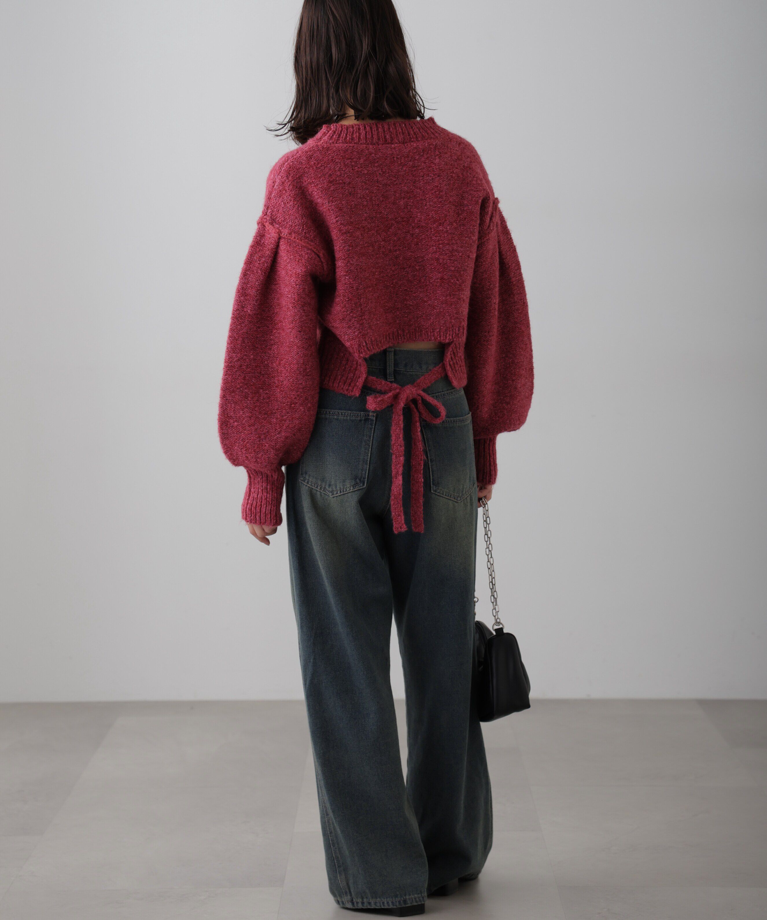  「バックリボンショート丈ニット」|ニット・セーター|