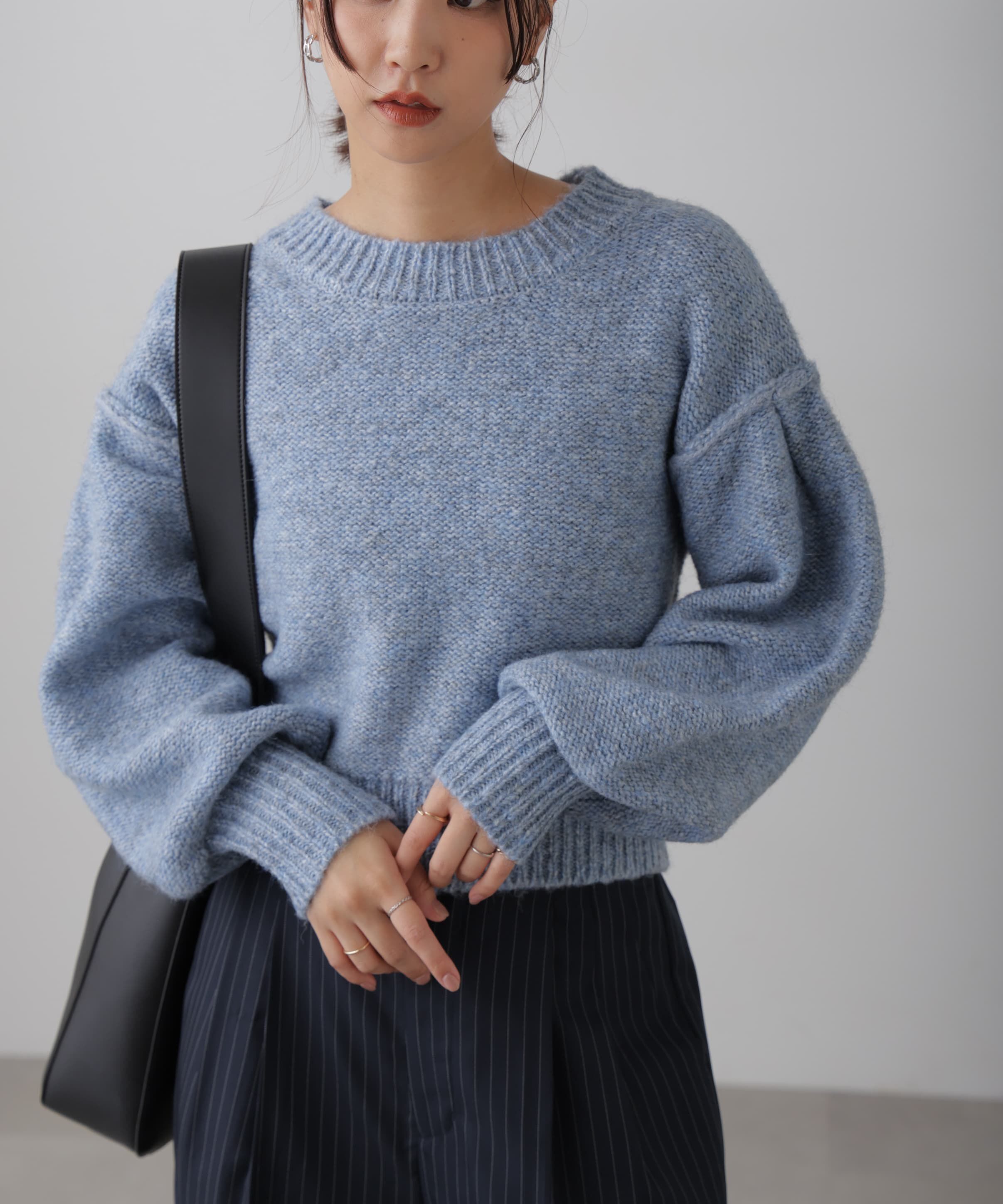  「バックリボンショート丈ニット」|ニット・セーター|ブルー