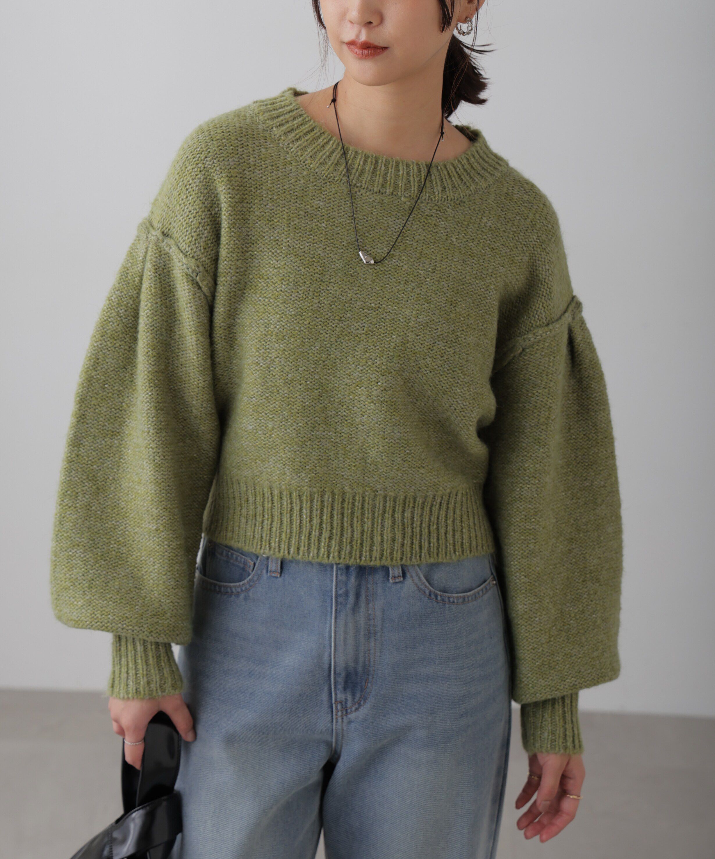  「バックリボンショート丈ニット」|ニット・セーター|