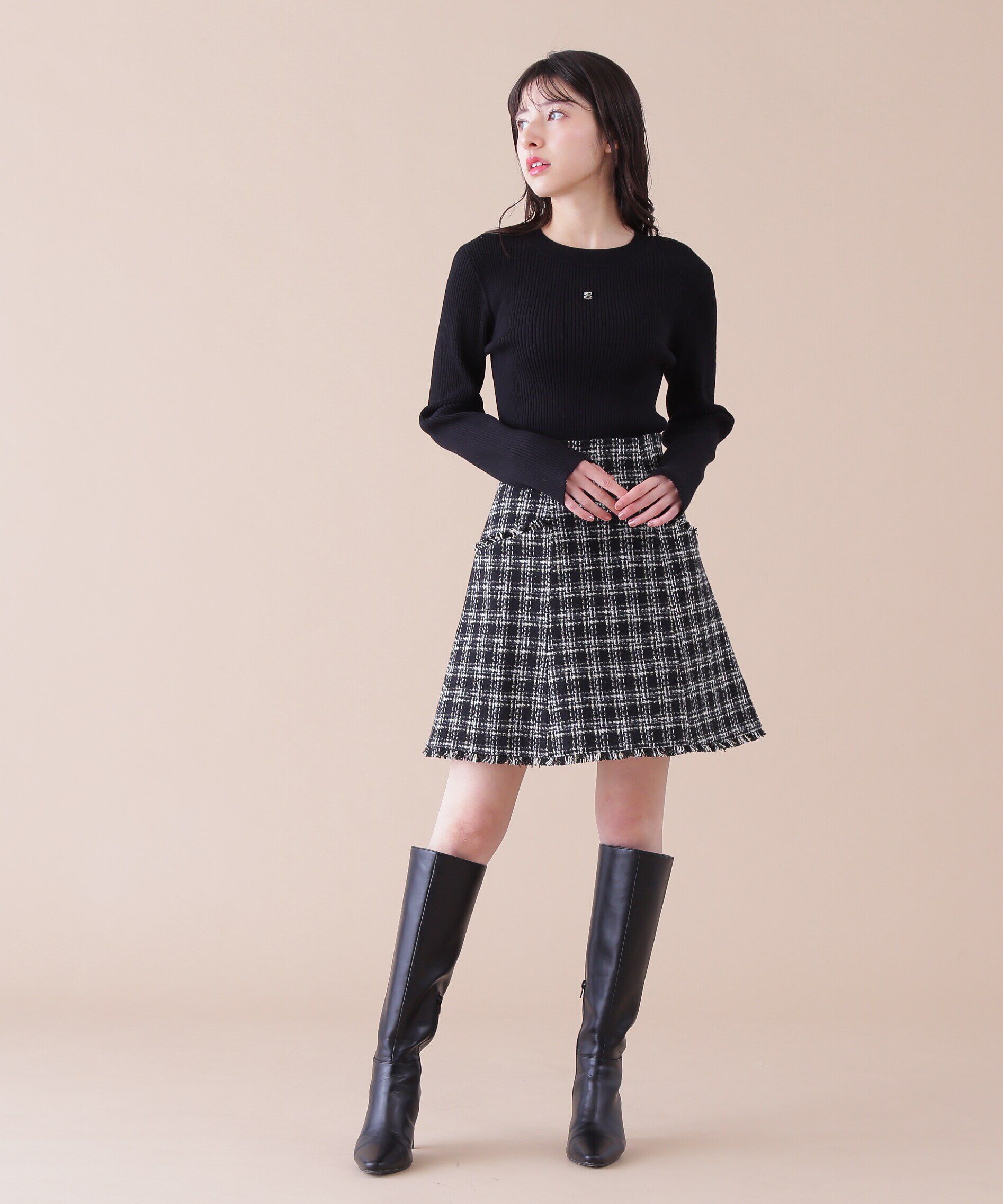  「長袖リブデザインロゴプレートニット」|ニット・セーター|