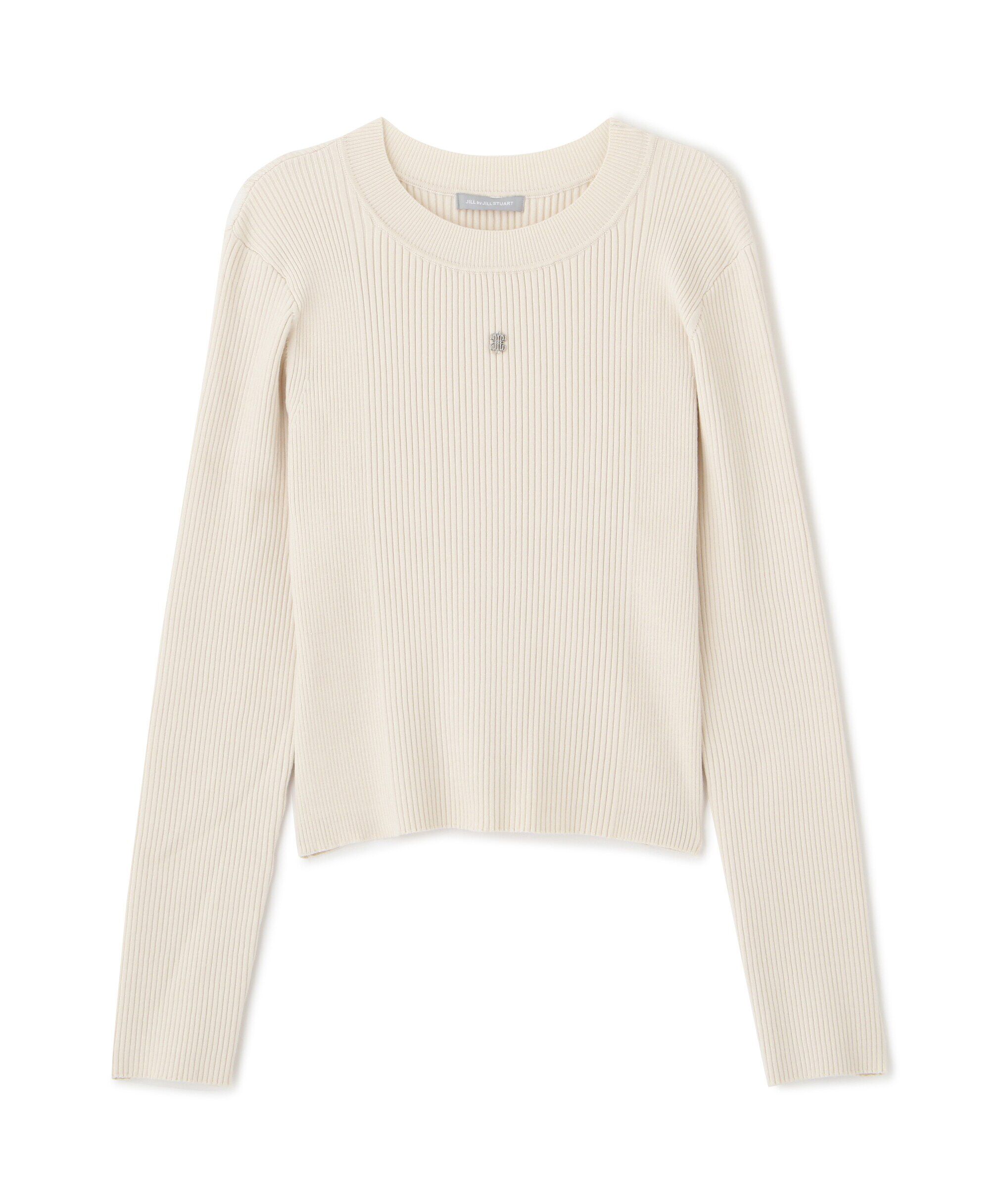  「長袖リブデザインロゴプレートニット」|ニット・セーター|