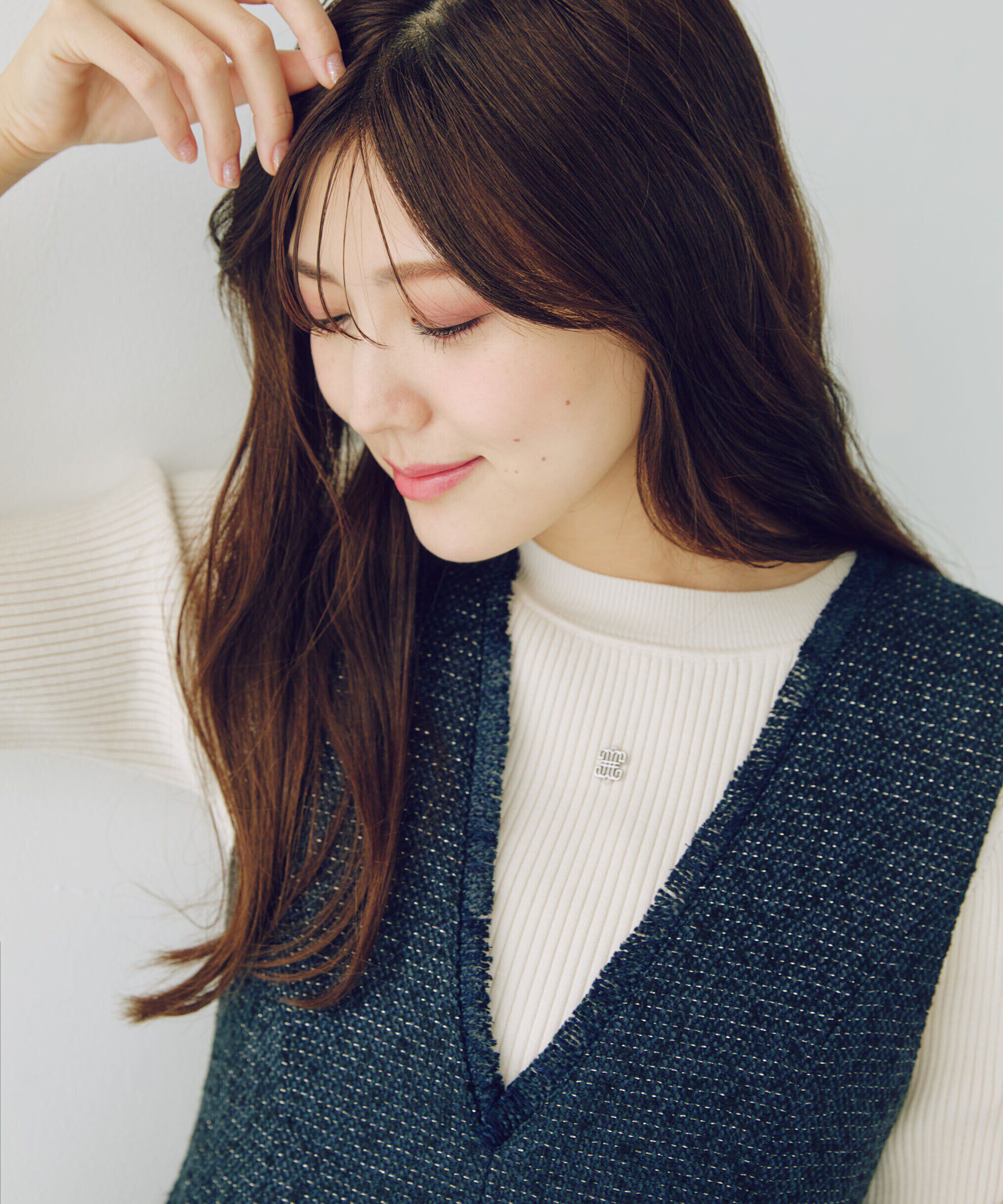  「長袖リブデザインロゴプレートニット」|ニット・セーター|