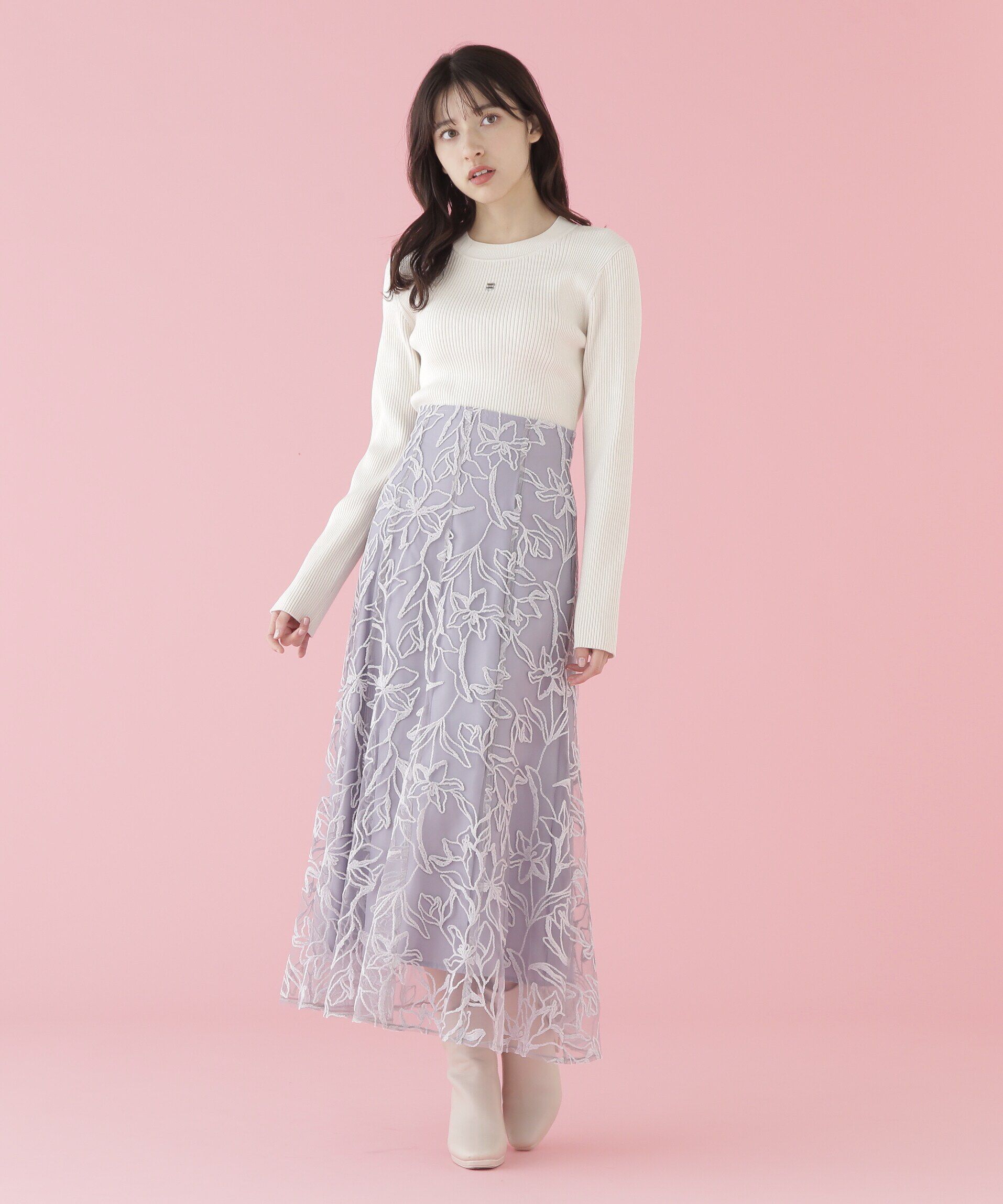  「長袖リブデザインロゴプレートニット」|ニット・セーター|